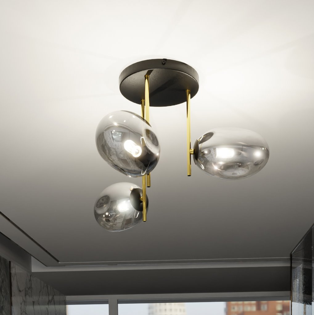 Plafonnier Argo avec base en métal et abat-jour en verre ovale au design contemporain par Emibig Plafonnier Argo avec base en métal et abat-jour en verre ovale au design contemporain par Emibig