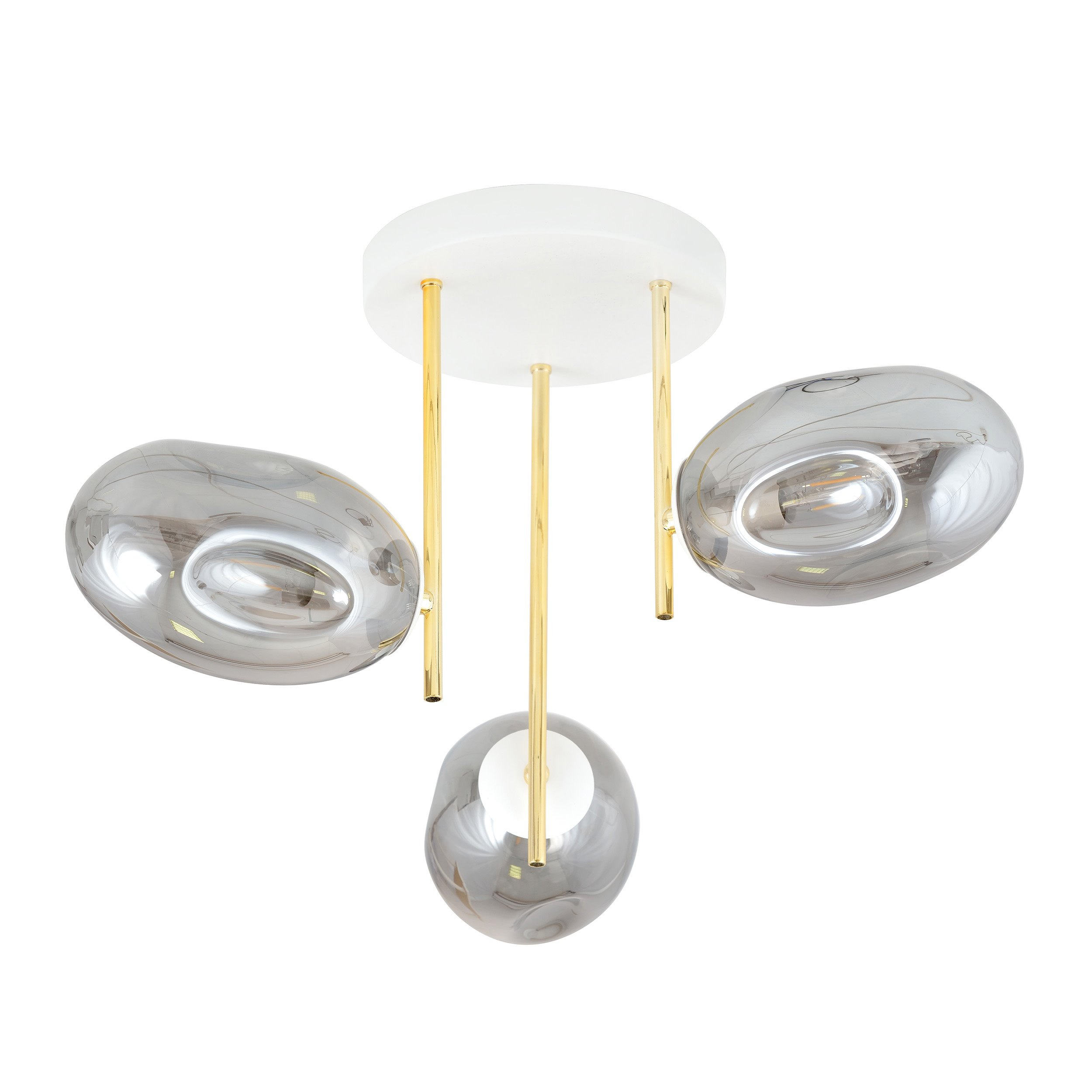 Plafonnier Argo avec base en métal et abat-jour en verre ovale au design contemporain par Emibig Plafonnier Argo avec base en métal et abat-jour en verre ovale au design contemporain par Emibig