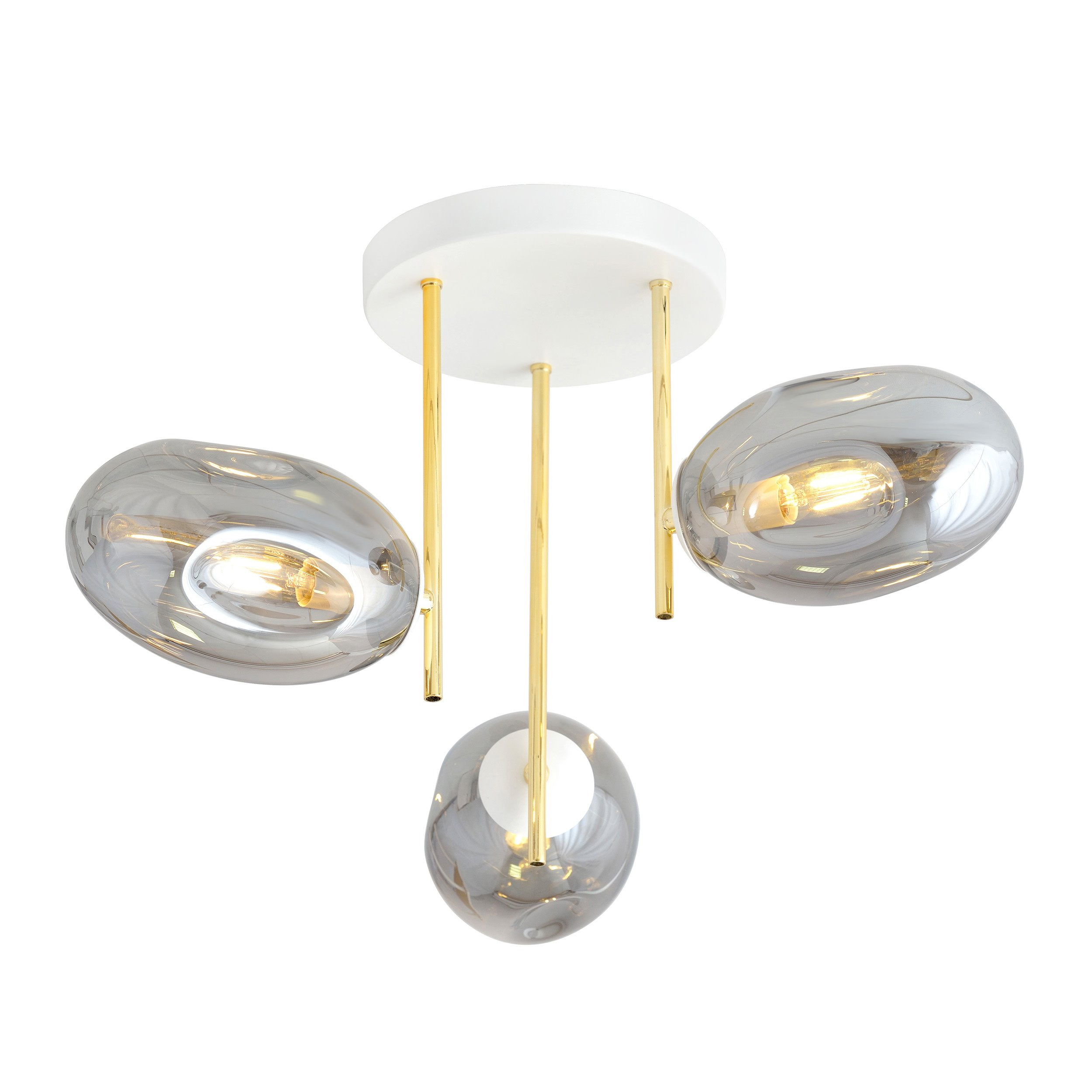 Plafonnier Argo avec base en métal et abat-jour en verre ovale au design contemporain par Emibig Plafonnier Argo avec base en métal et abat-jour en verre ovale au design contemporain par Emibig