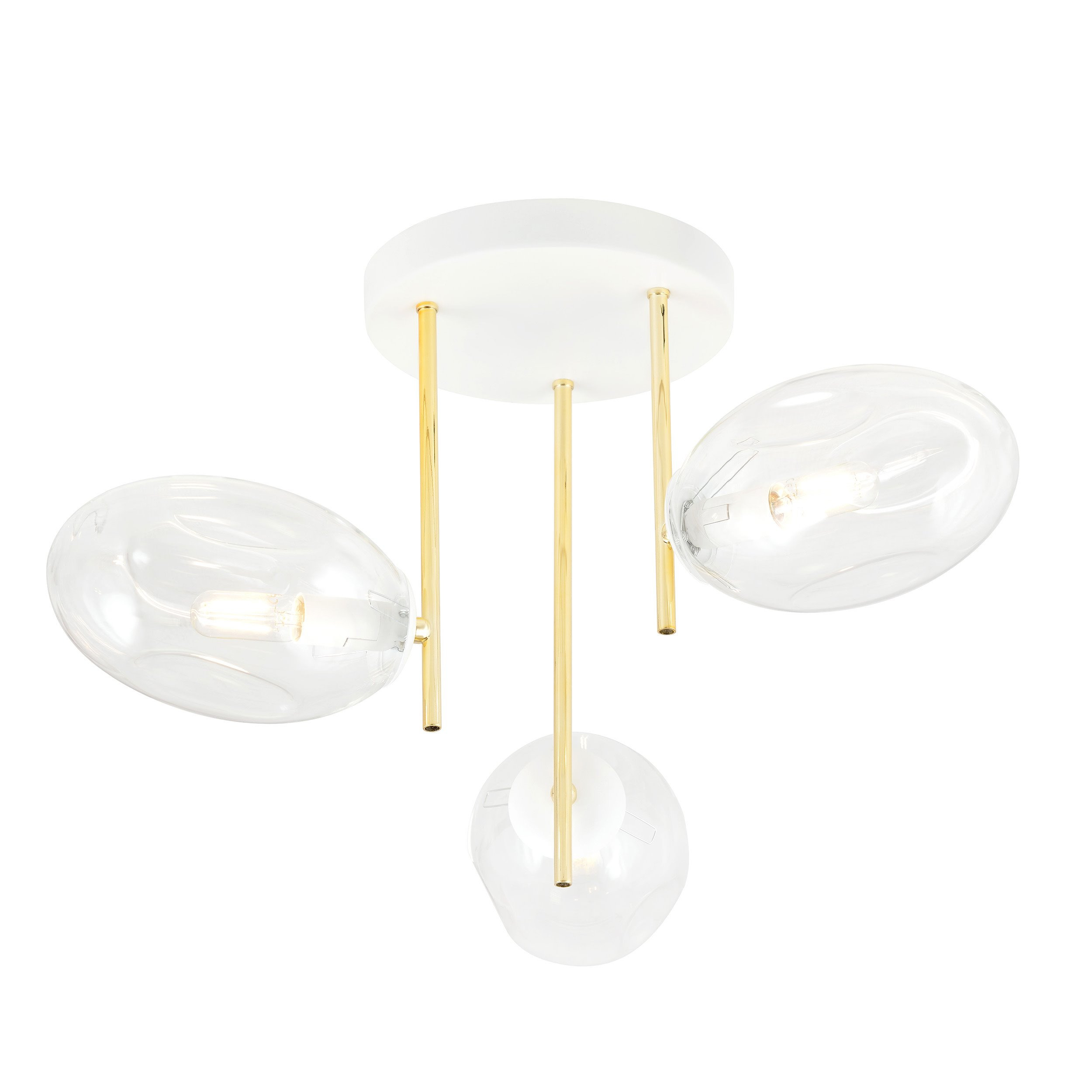 Plafonnier Argo avec base en métal et abat-jour en verre ovale au design contemporain par Emibig Plafonnier Argo avec base en métal et abat-jour en verre ovale au design contemporain par Emibig
