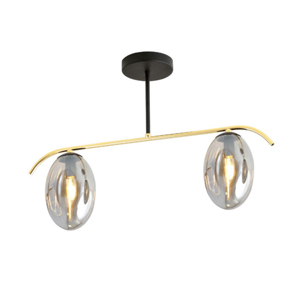 Plafonnier Fines base en métal noir et or avec abat-jour en verre ovale au design contemporain par Emibig