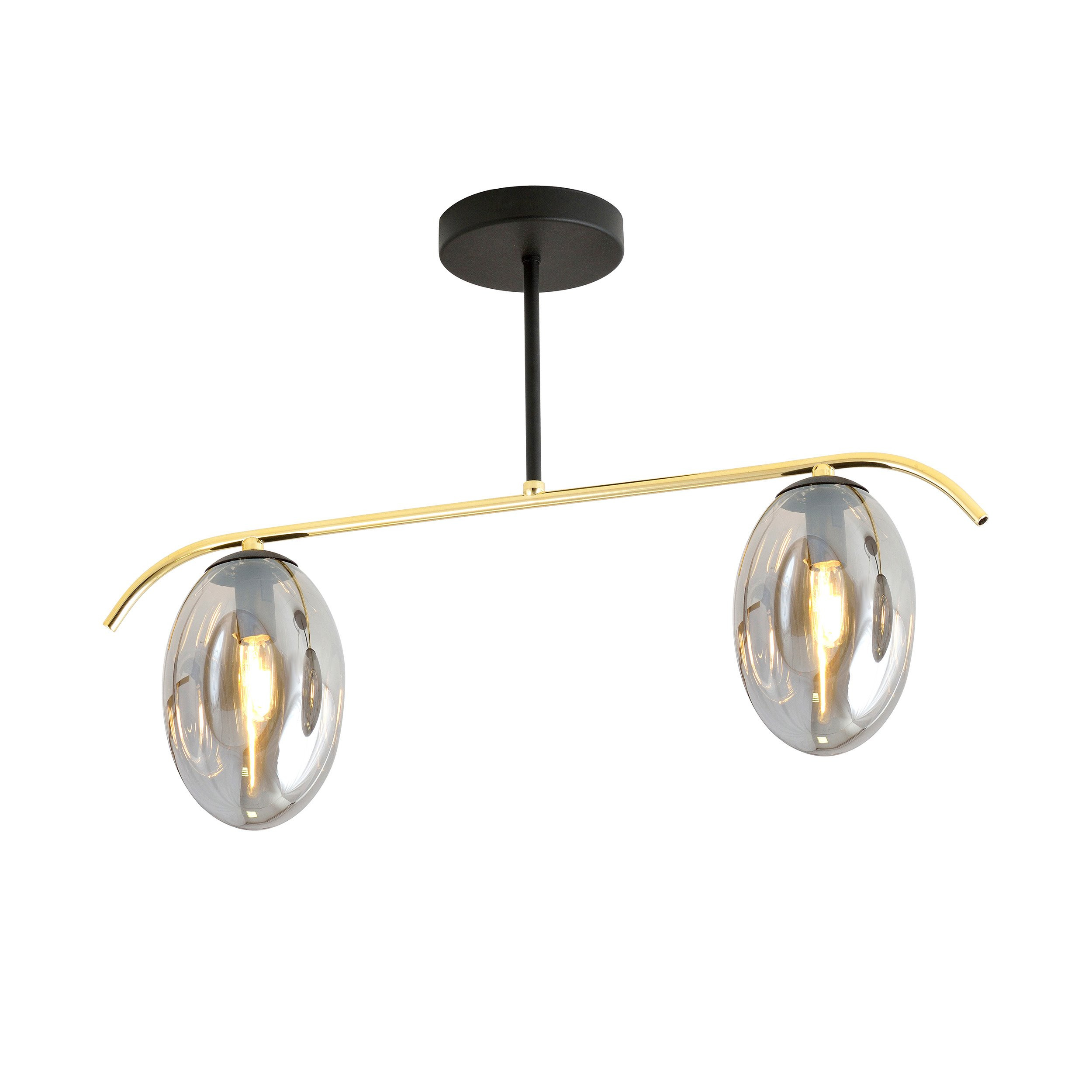 Plafonnier Fines base en métal noir et or avec abat-jour en verre ovale au design contemporain par Emibig
