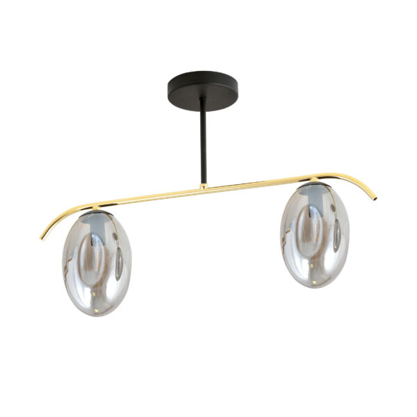 Plafonnier Fines base en métal noir et or avec abat-jour en verre ovale au design contemporain par Emibig