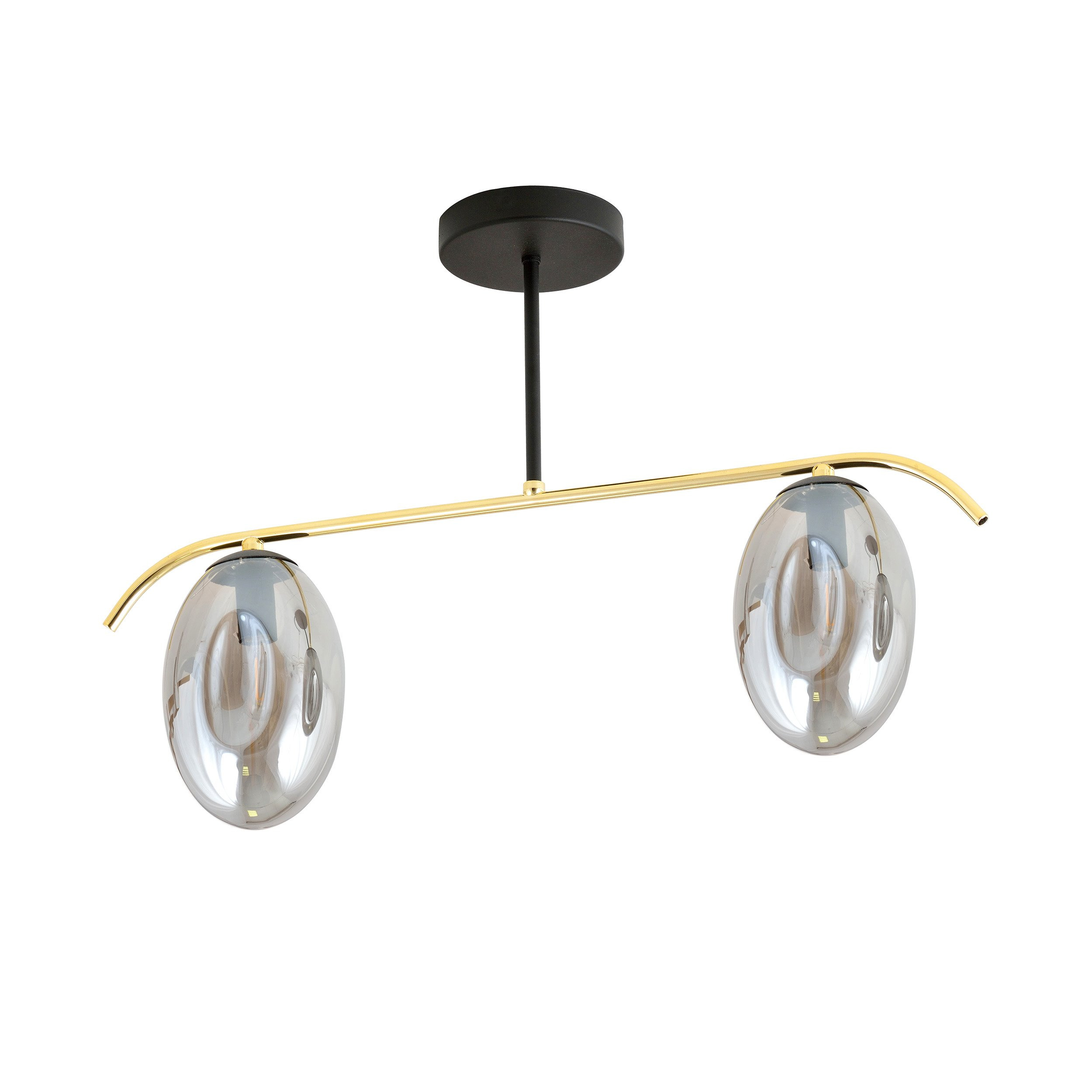 Plafonnier Fines base en métal noir et or avec abat-jour en verre ovale au design contemporain par Emibig
