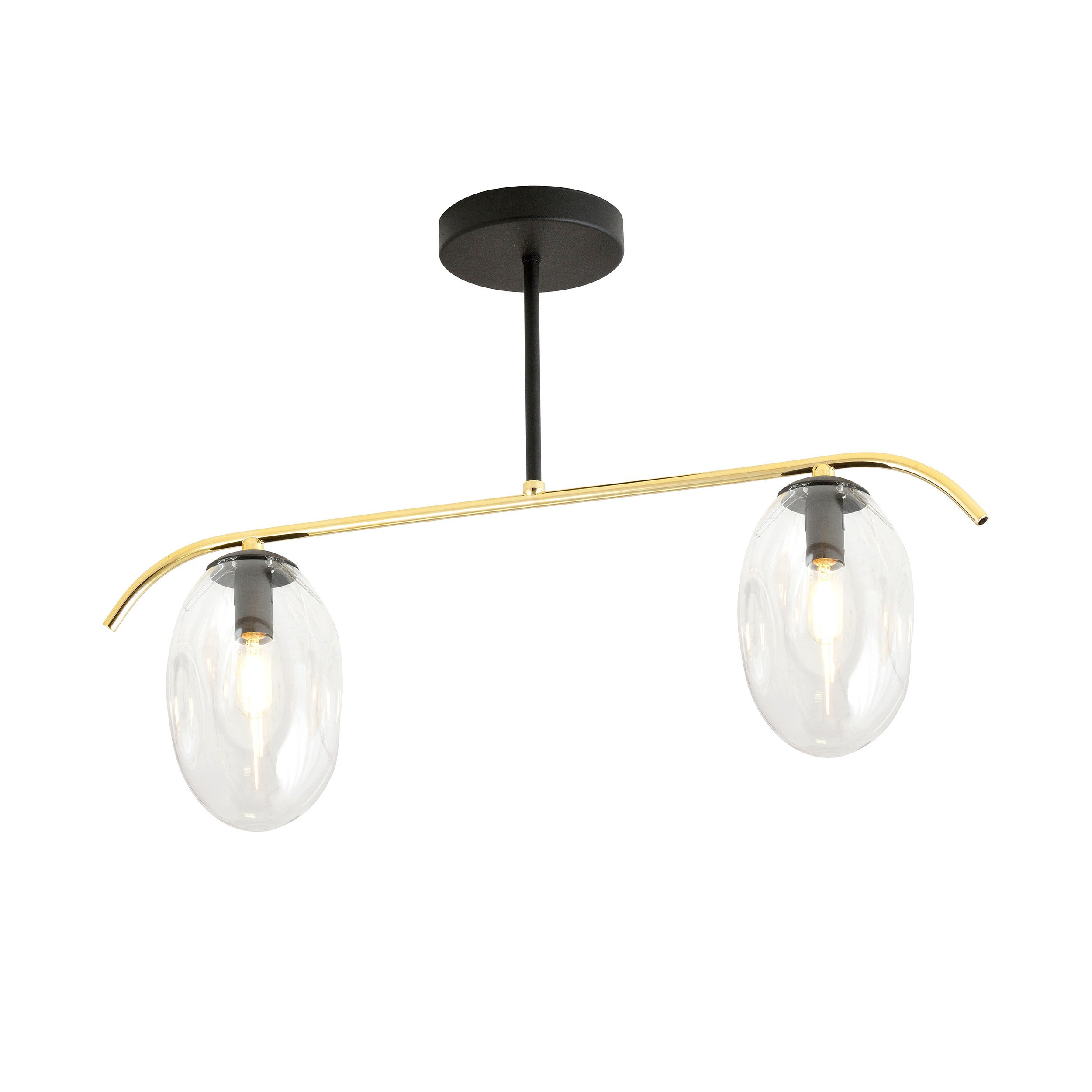 Plafonnier Fines base en métal noir et or avec abat-jour en verre ovale au design contemporain par Emibig Plafonnier Fines base en métal noir et or avec abat-jour en verre ovale au design contemporain par Emibig