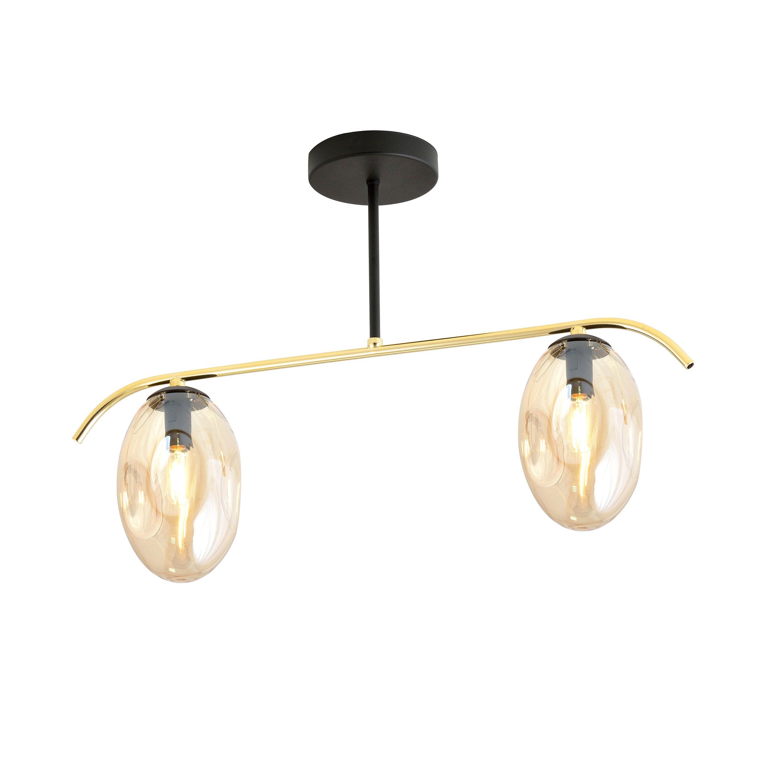 Plafonnier Fines base en métal noir et or avec abat-jour en verre ovale au design contemporain par Emibig Plafonnier Fines base en métal noir et or avec abat-jour en verre ovale au design contemporain par Emibig
