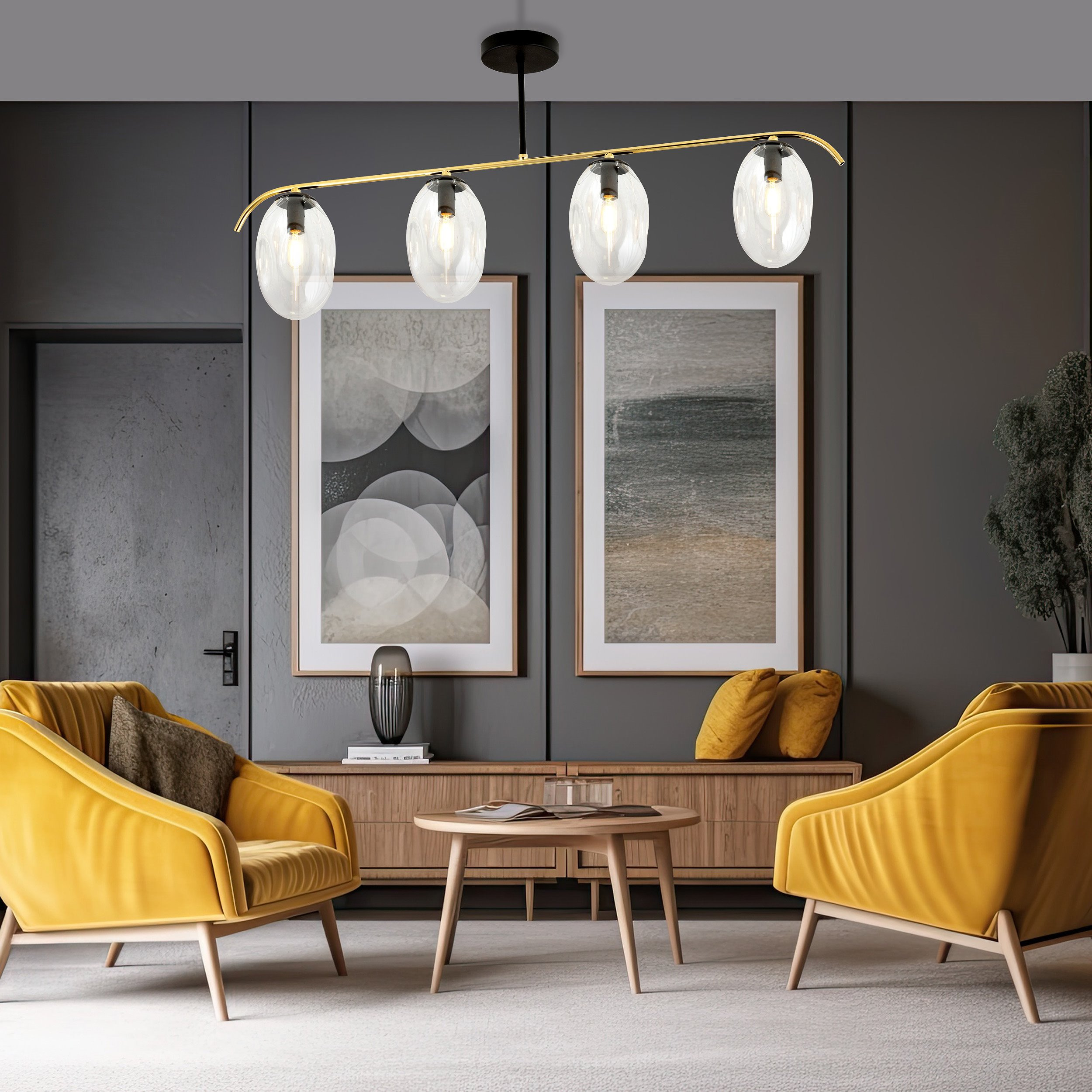 Plafonnier Fines base en métal noir et or avec abat-jour en verre ovale au design contemporain par Emibig Plafonnier Fines base en métal noir et or avec abat-jour en verre ovale au design contemporain par Emibig