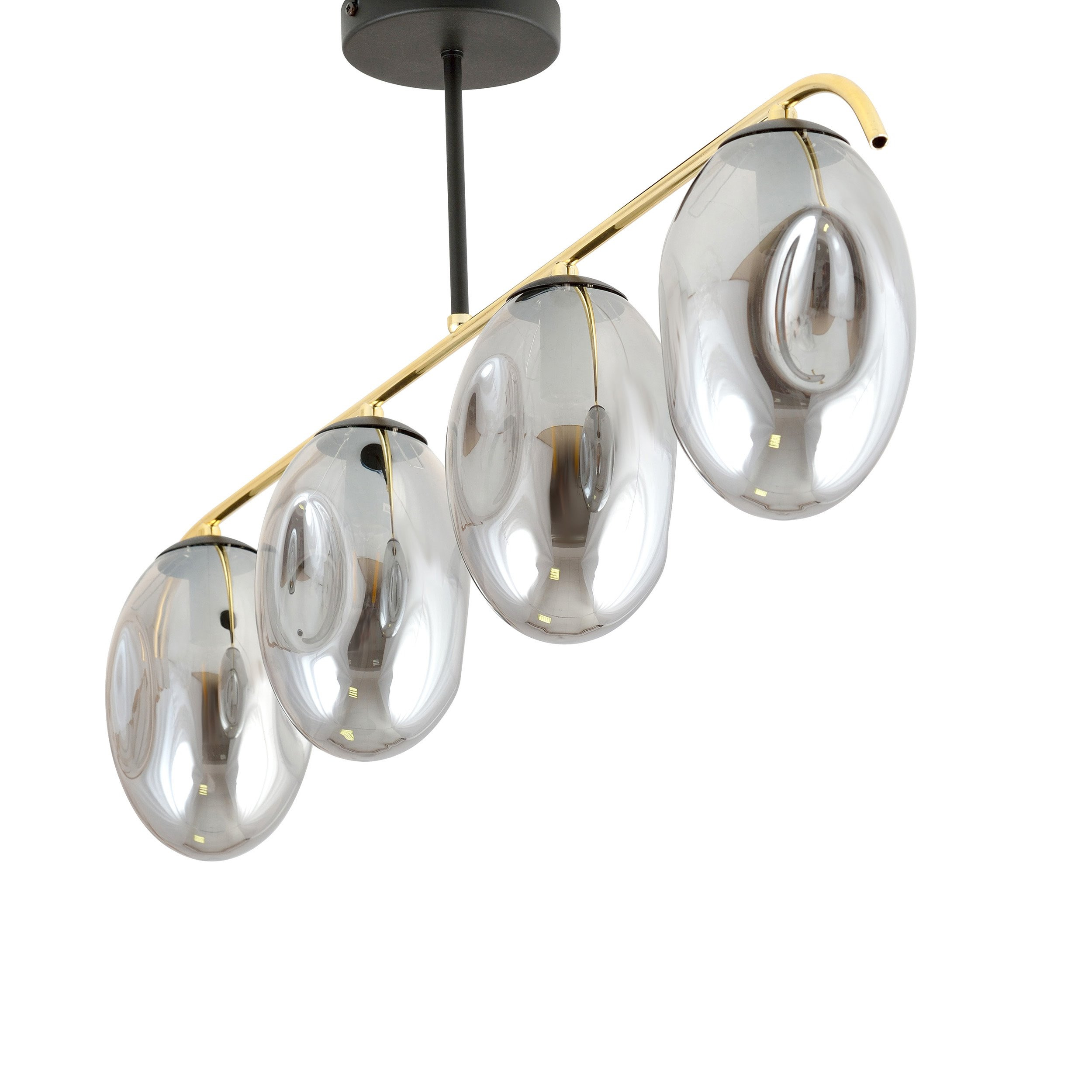 Plafonnier Fines base en métal noir et or avec abat-jour en verre ovale au design contemporain par Emibig Plafonnier Fines base en métal noir et or avec abat-jour en verre ovale au design contemporain par Emibig