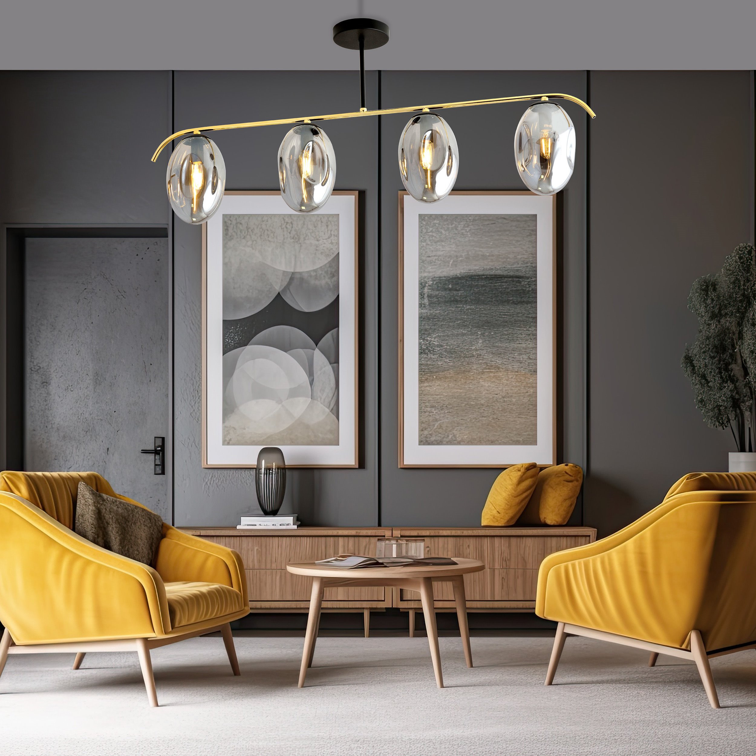 Plafonnier Fines base en métal noir et or avec abat-jour en verre ovale au design contemporain par Emibig Plafonnier Fines base en métal noir et or avec abat-jour en verre ovale au design contemporain par Emibig