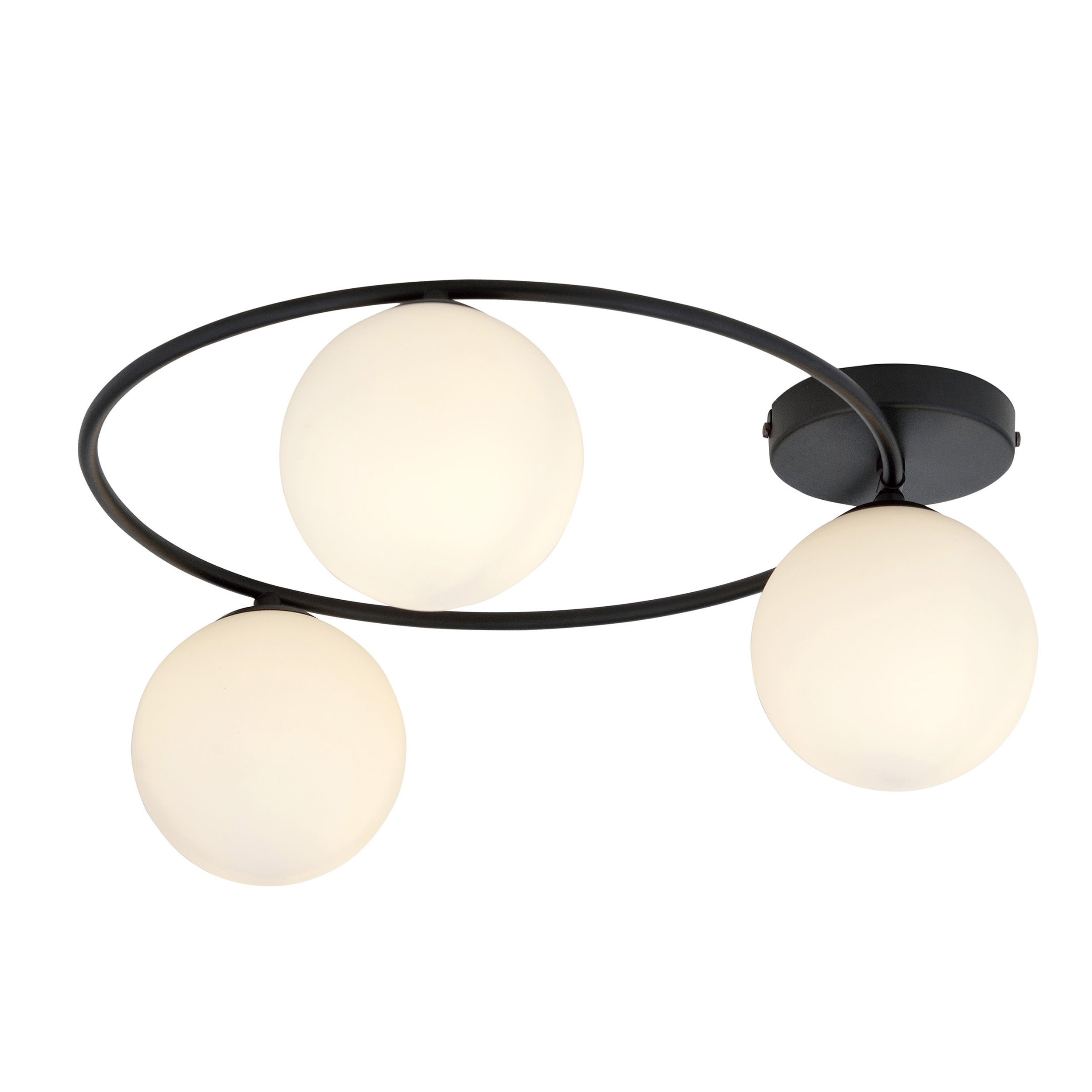 Plafonnier Sopra avec base en anneau en métal et abat-jour en boule de verre au design contemporain par Emibig Plafonnier Sopra avec base en anneau en métal et abat-jour en boule de verre au design contemporain par Emibig