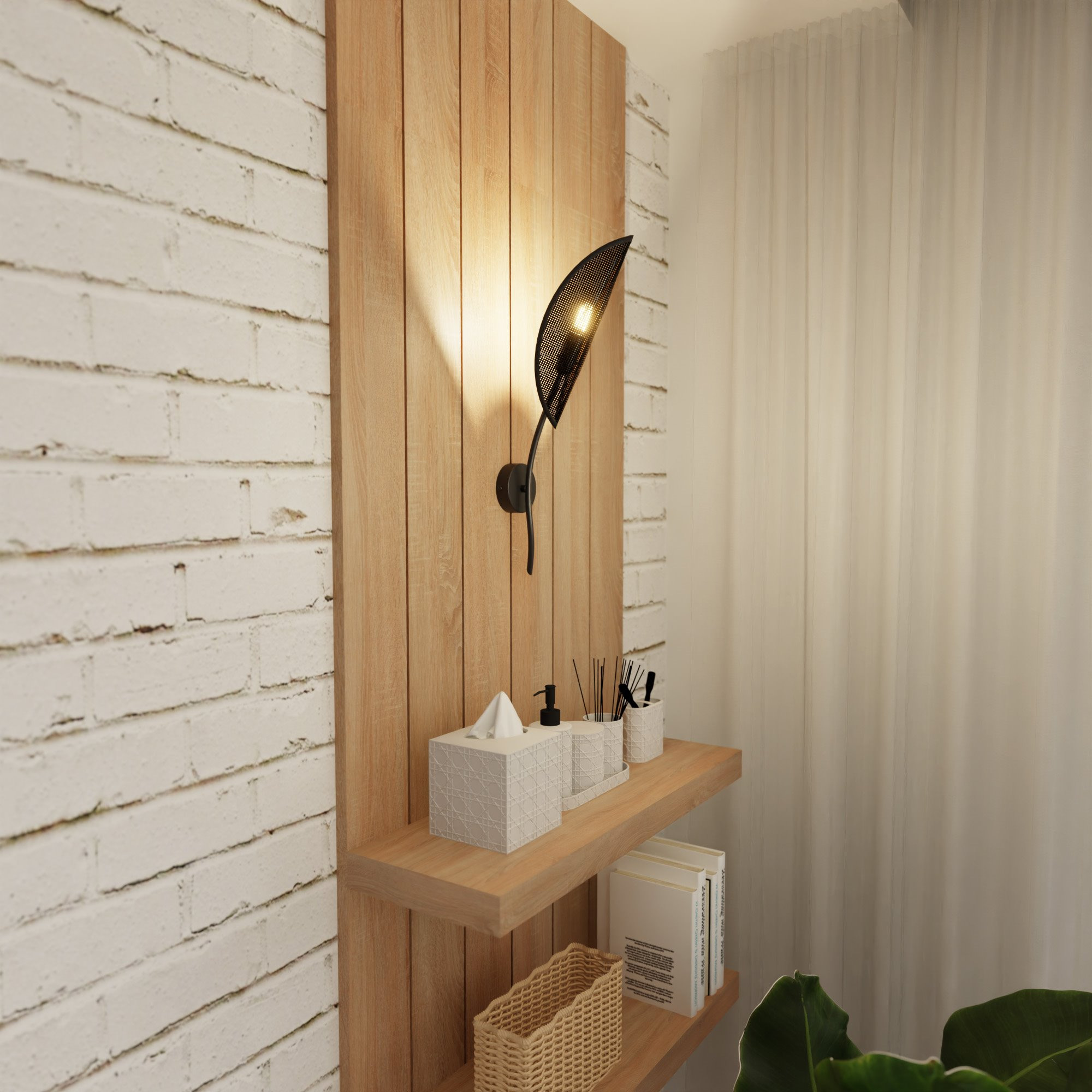 Applique murale Lotus base en métal avec abat-jour en rotin au design contemporain par Emibig Applique murale Lotus base en métal avec abat-jour en rotin au design contemporain par Emibig