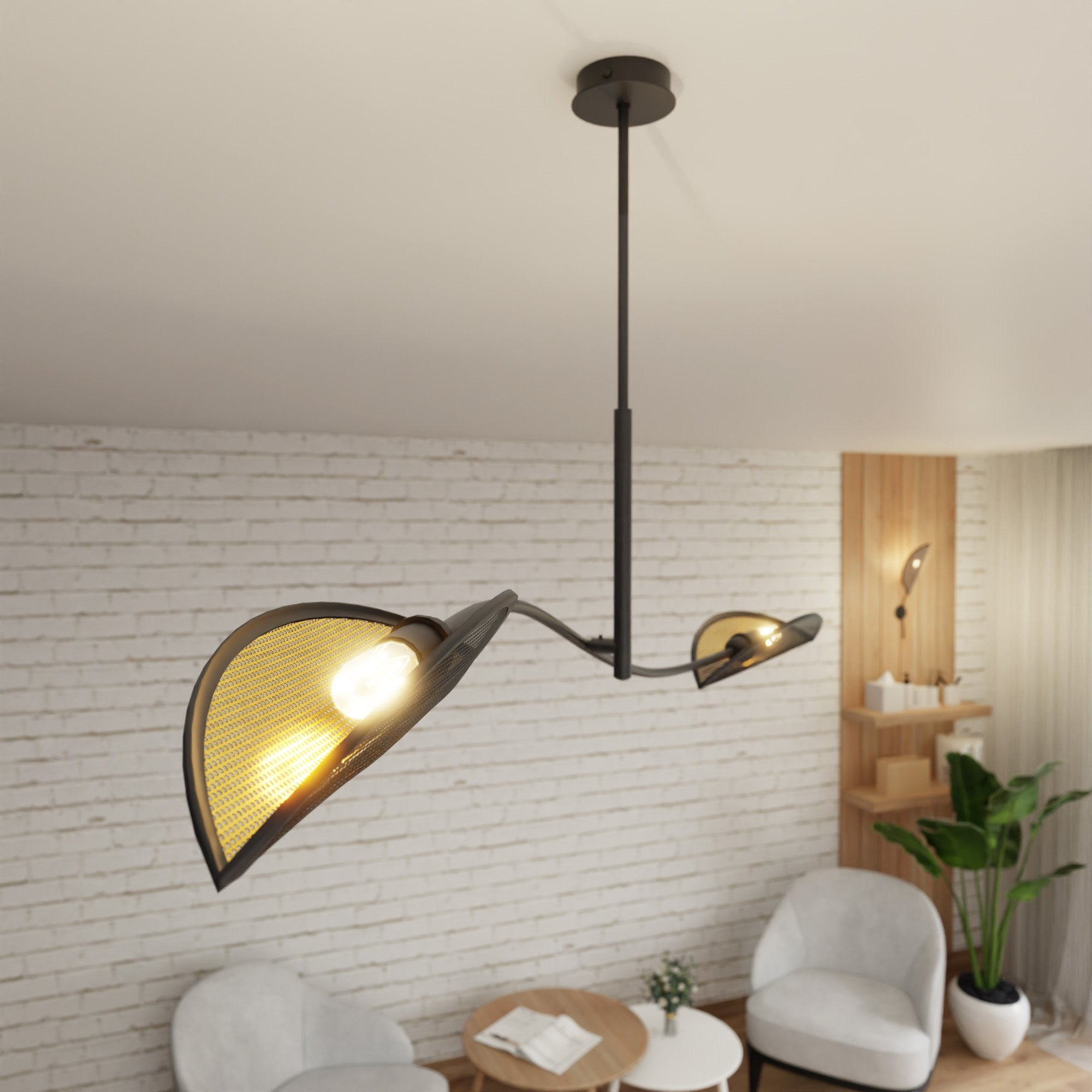 Plafonnier Lotus base en métal avec abat-jour en rotin au design contemporain par Emibig Plafonnier Lotus base en métal avec abat-jour en rotin au design contemporain par Emibig