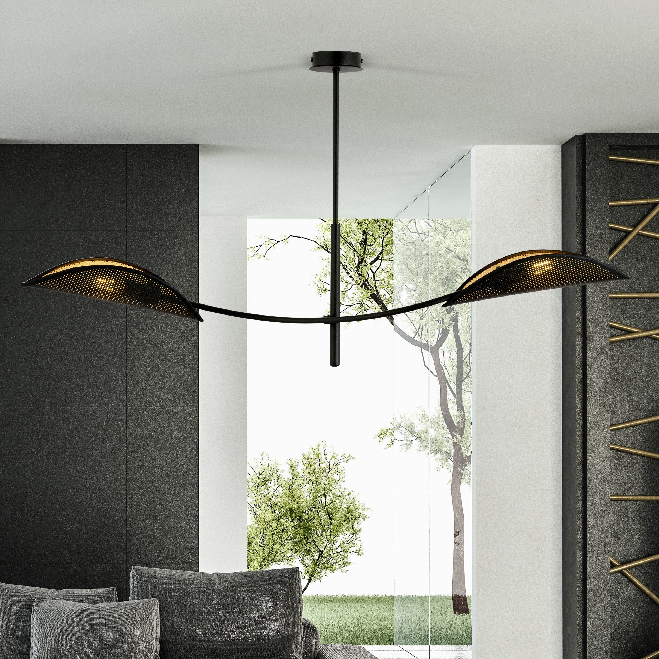 Plafonnier Lotus base en métal avec abat-jour en rotin au design contemporain par Emibig Plafonnier Lotus base en métal avec abat-jour en rotin au design contemporain par Emibig