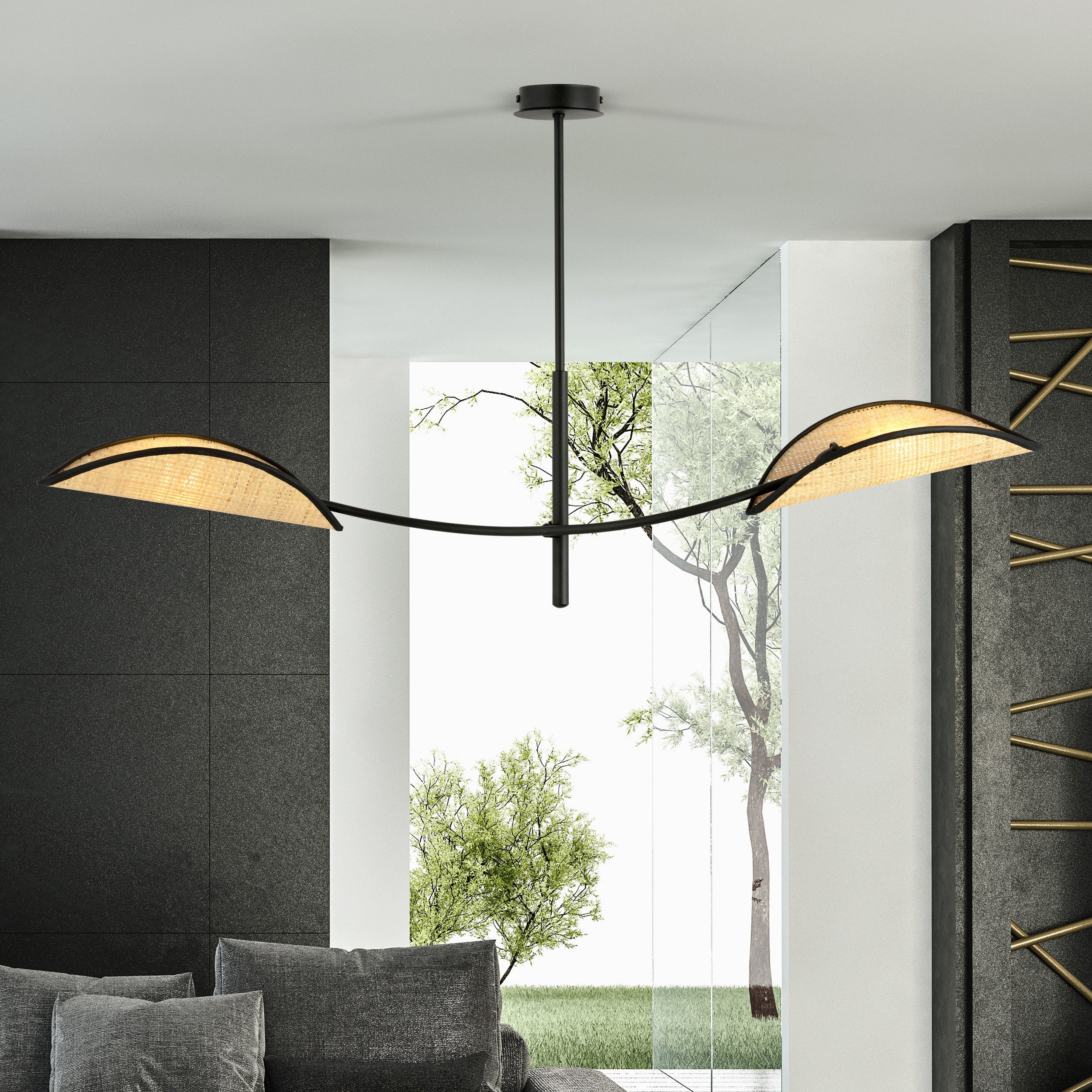 Plafonnier Lotus base en métal avec abat-jour en rotin au design contemporain par Emibig Plafonnier Lotus base en métal avec abat-jour en rotin au design contemporain par Emibig