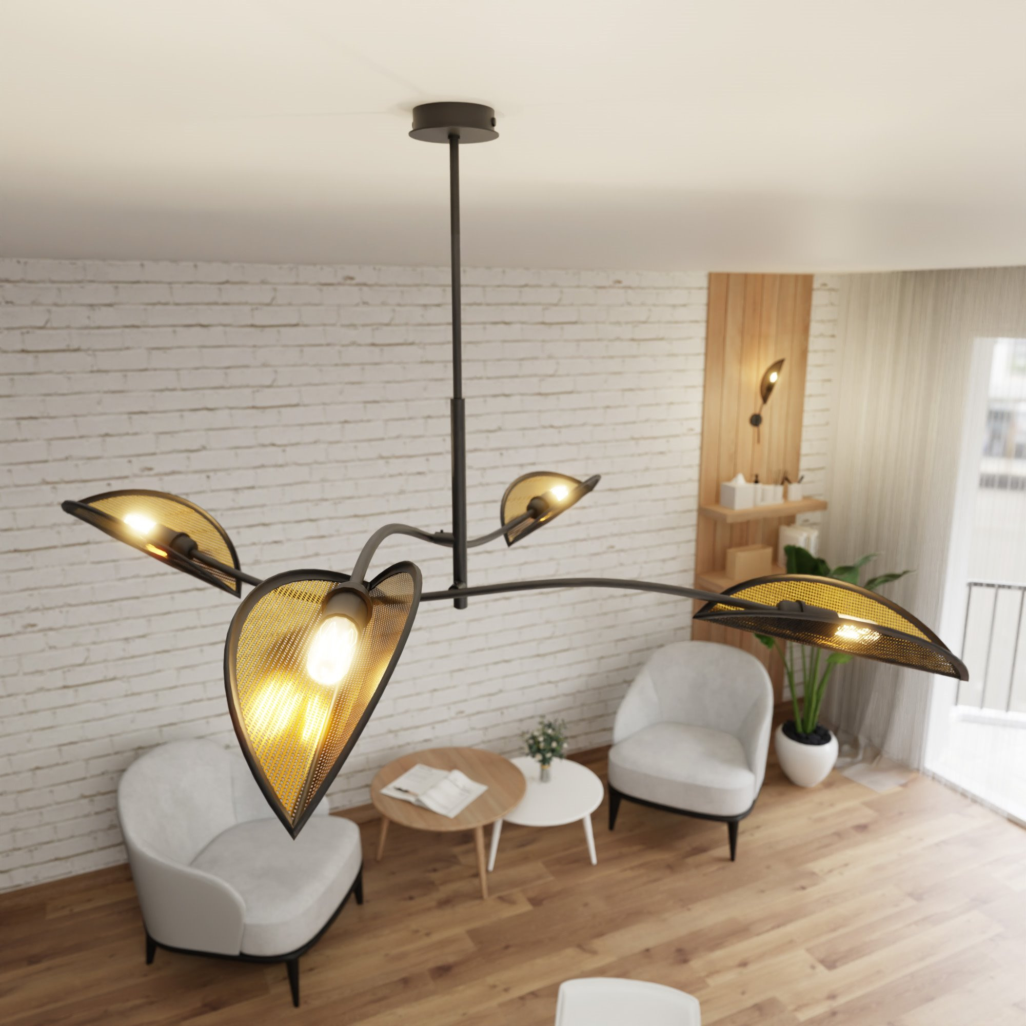 Plafonnier Lotus base en métal avec abat-jour en rotin au design contemporain par Emibig Plafonnier Lotus base en métal avec abat-jour en rotin au design contemporain par Emibig