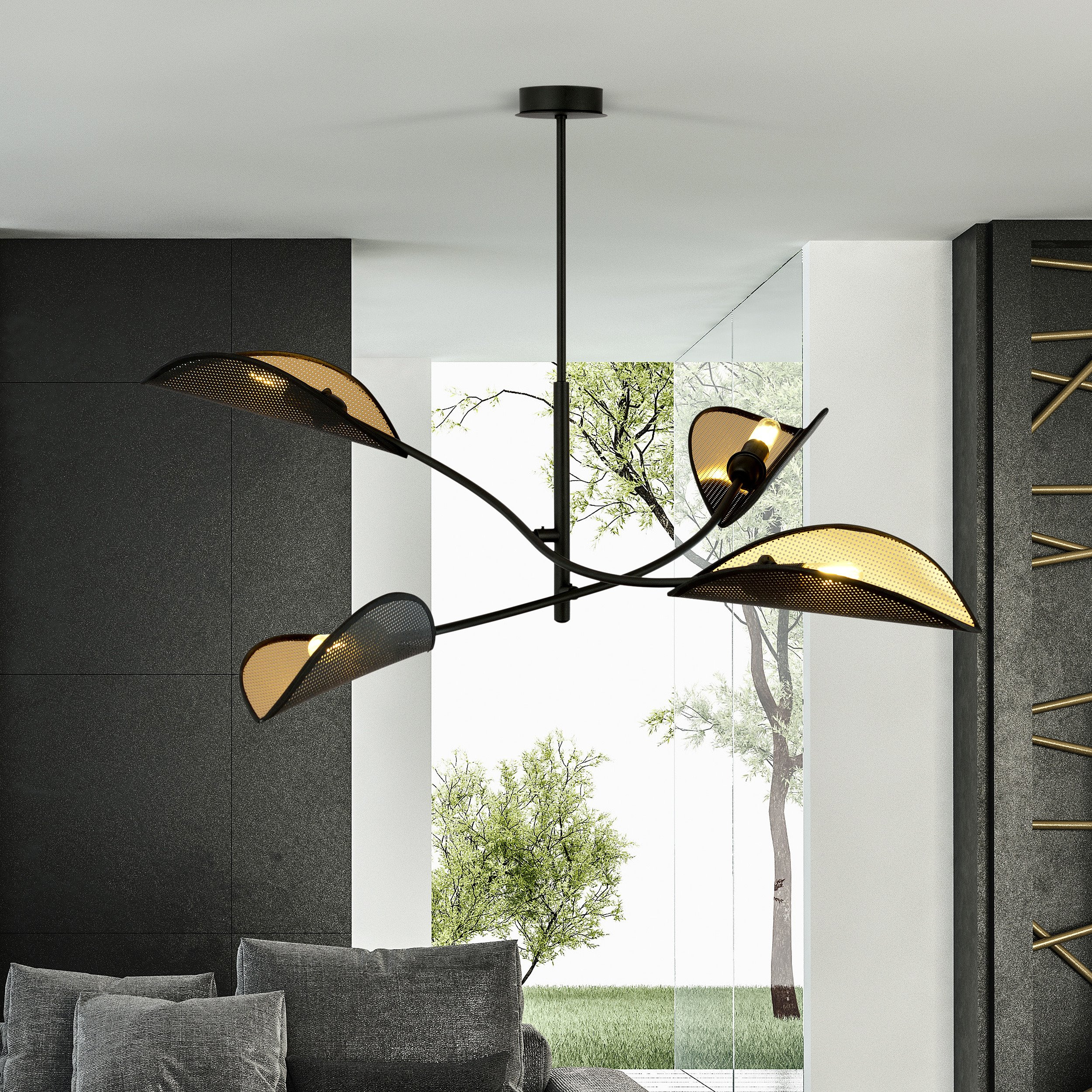 Plafonnier Lotus base en métal avec abat-jour en rotin au design contemporain par Emibig Plafonnier Lotus base en métal avec abat-jour en rotin au design contemporain par Emibig