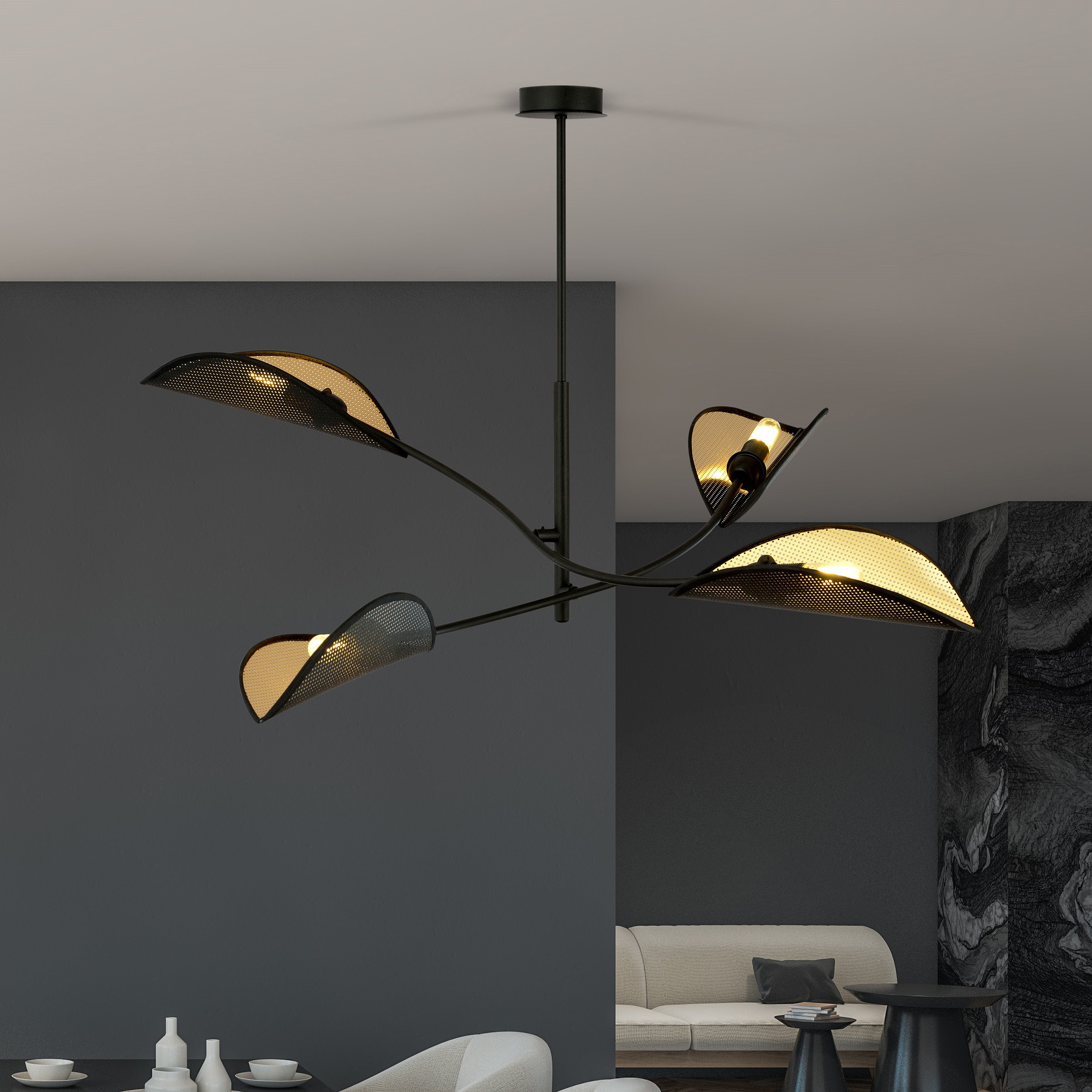 Plafonnier Lotus base en métal avec abat-jour en rotin au design contemporain par Emibig Plafonnier Lotus base en métal avec abat-jour en rotin au design contemporain par Emibig