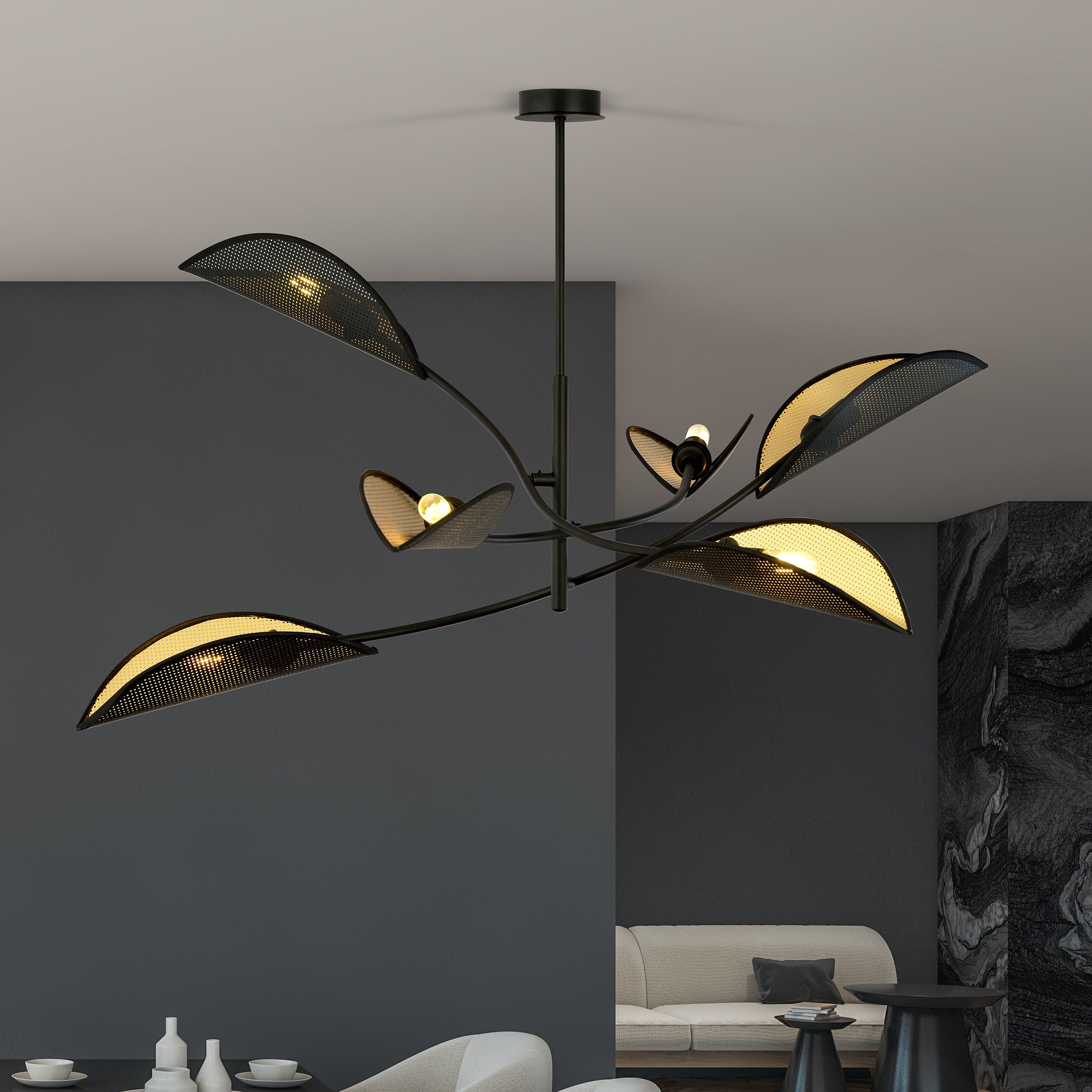 Plafonnier Lotus base en métal avec abat-jour en rotin au design contemporain par Emibig Plafonnier Lotus base en métal avec abat-jour en rotin au design contemporain par Emibig