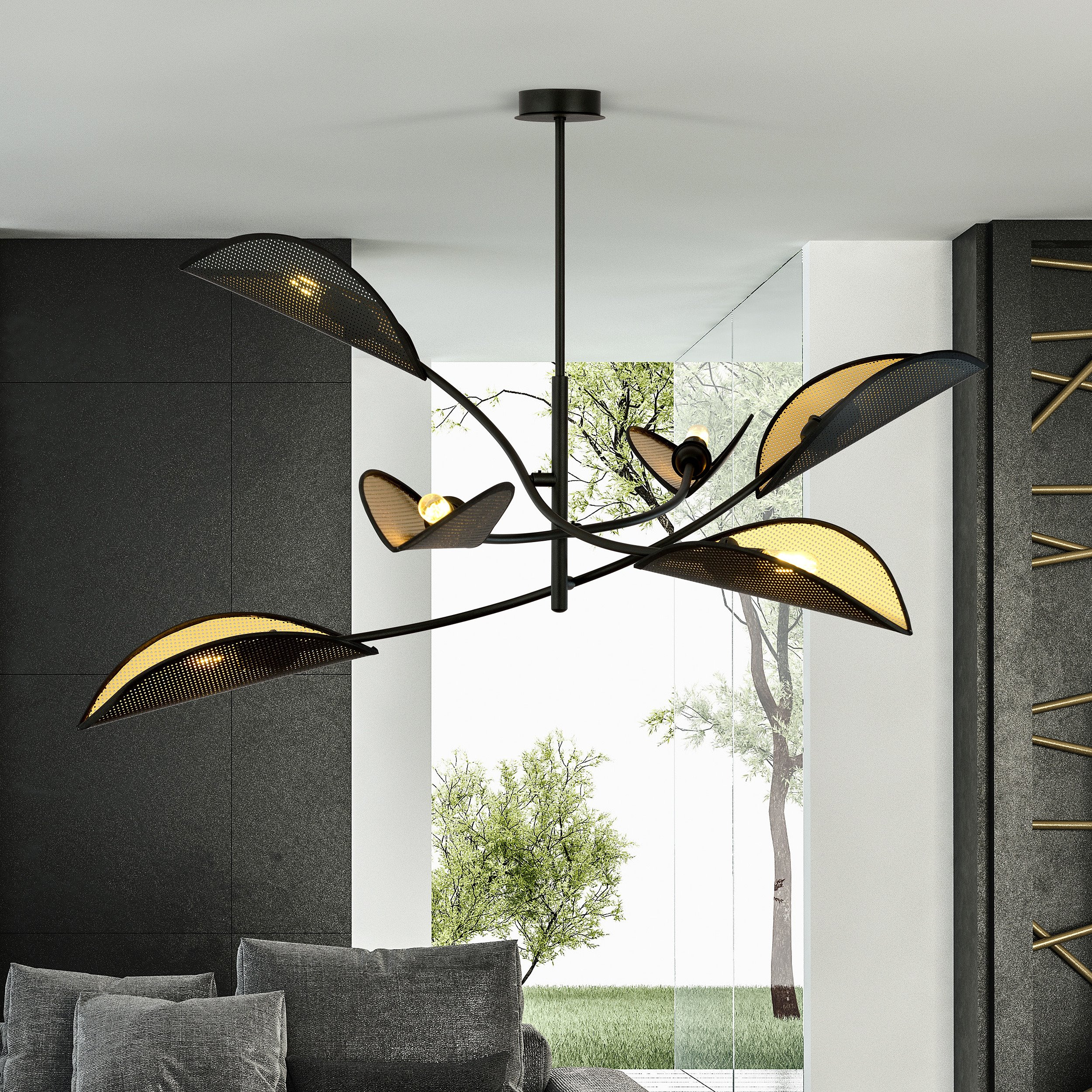 Plafonnier Lotus base en métal avec abat-jour en rotin au design contemporain par Emibig Plafonnier Lotus base en métal avec abat-jour en rotin au design contemporain par Emibig