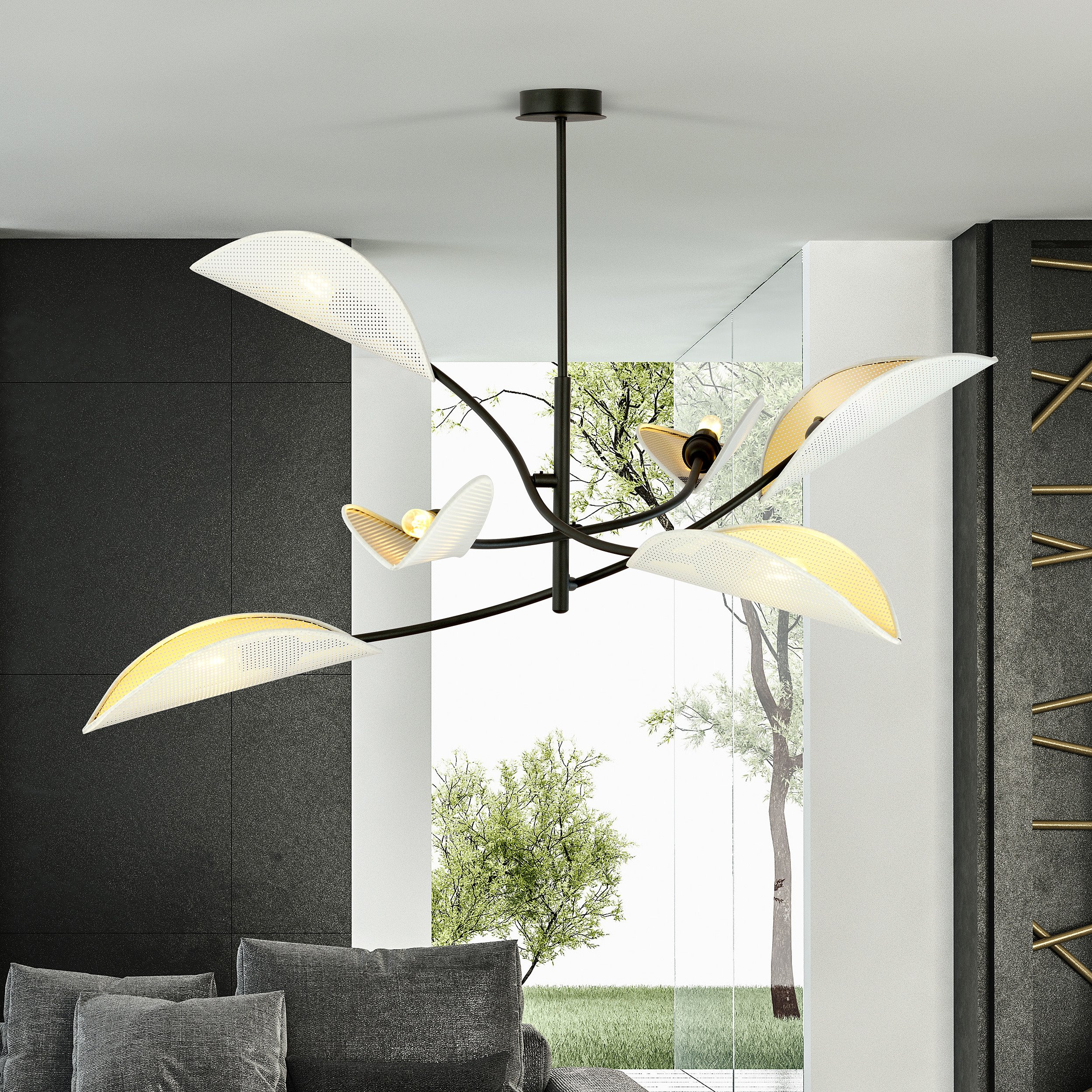 Plafonnier Lotus base en métal avec abat-jour en rotin au design contemporain par Emibig Plafonnier Lotus base en métal avec abat-jour en rotin au design contemporain par Emibig