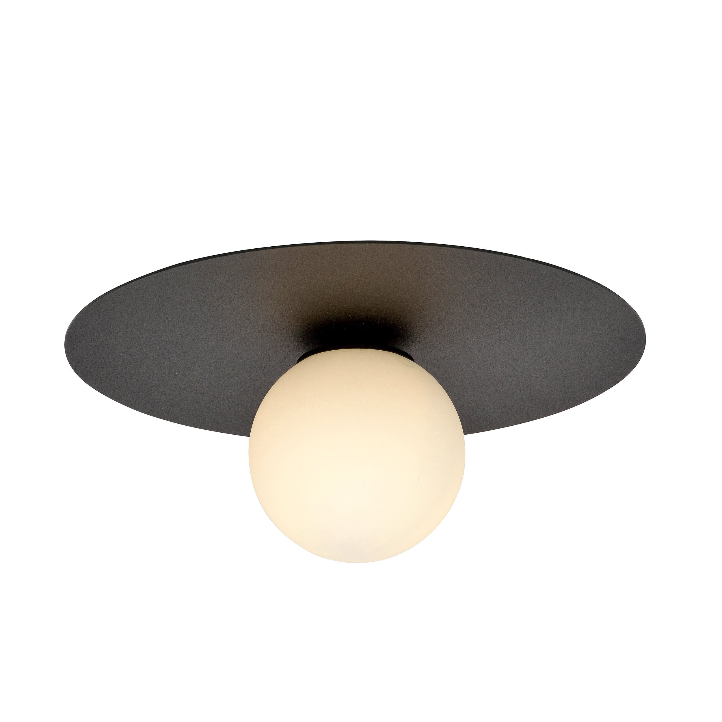 Plafonnier Solar base en métal circulaire avec abat-jour en boule de verre au design contemporain par Emibig