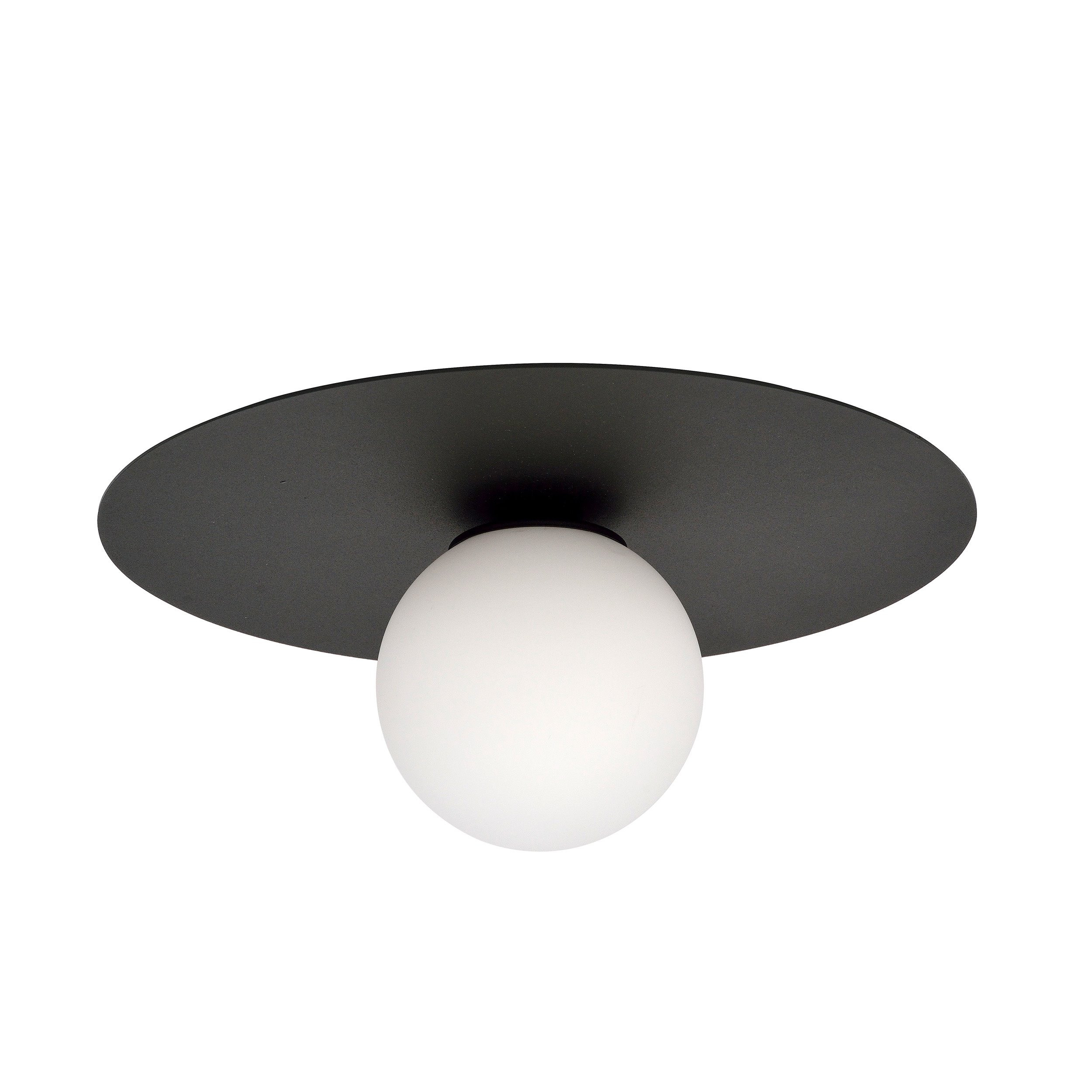 Plafonnier Solar base en métal circulaire avec abat-jour en boule de verre au design contemporain par Emibig
