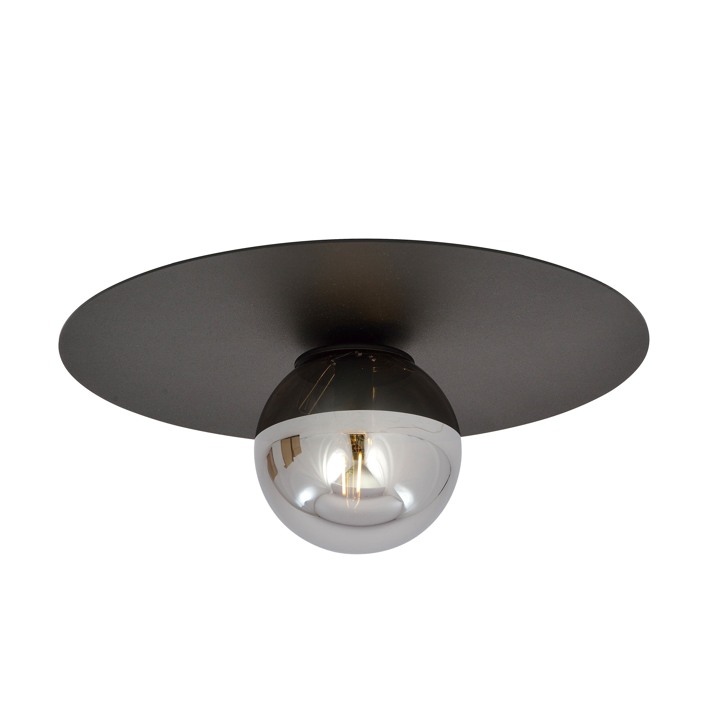 Plafonnier Solar base en métal circulaire avec abat-jour en boule de verre au design contemporain par Emibig Plafonnier Solar base en métal circulaire avec abat-jour en boule de verre au design contemporain par Emibig