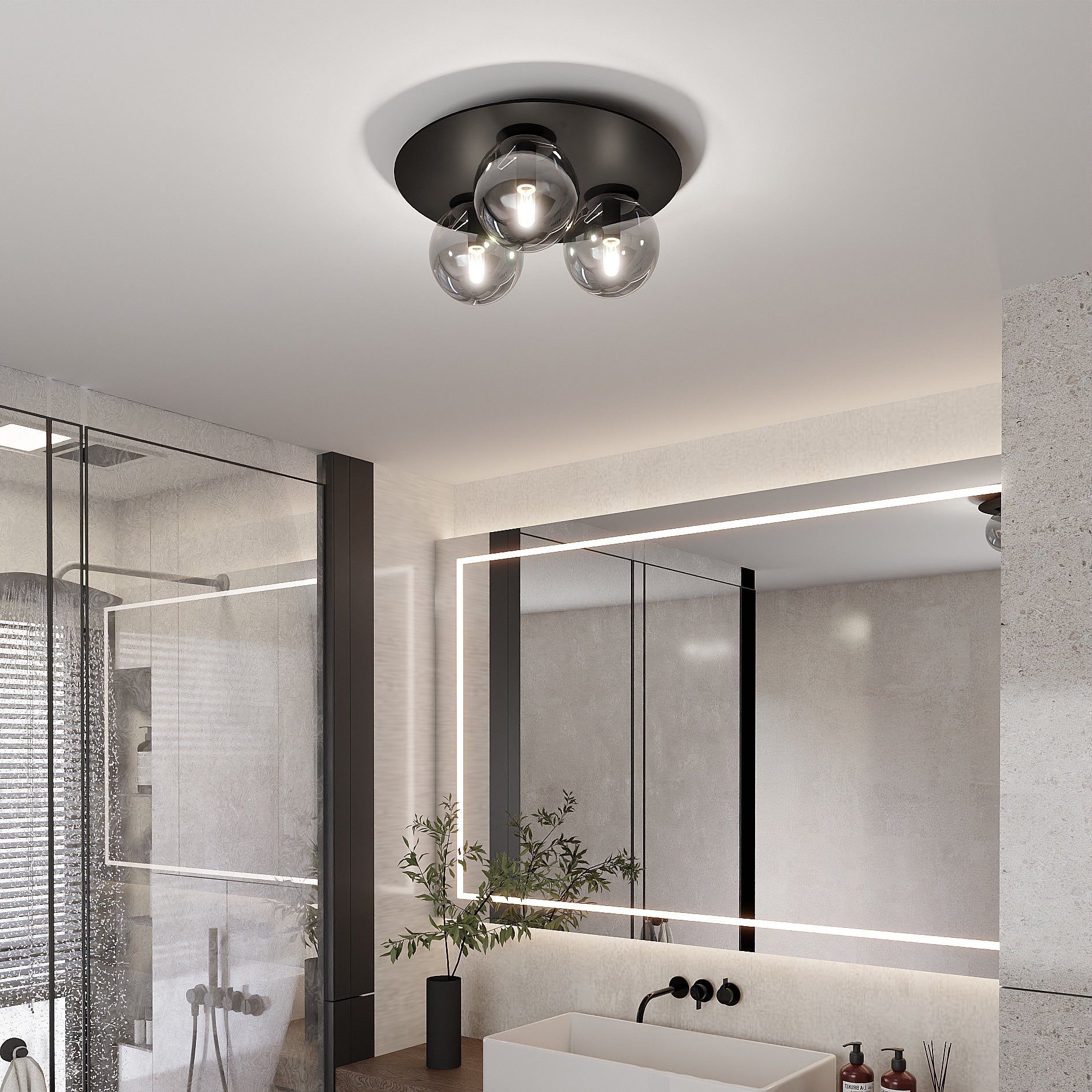 Plafonnier Solar base en métal circulaire avec abat-jour en boule de verre au design contemporain par Emibig Plafonnier Solar base en métal circulaire avec abat-jour en boule de verre au design contemporain par Emibig