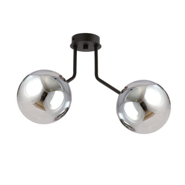 Plafonnier Nova base en métal noire avec abat-jour en boule de verre au design contemporain par Emibig