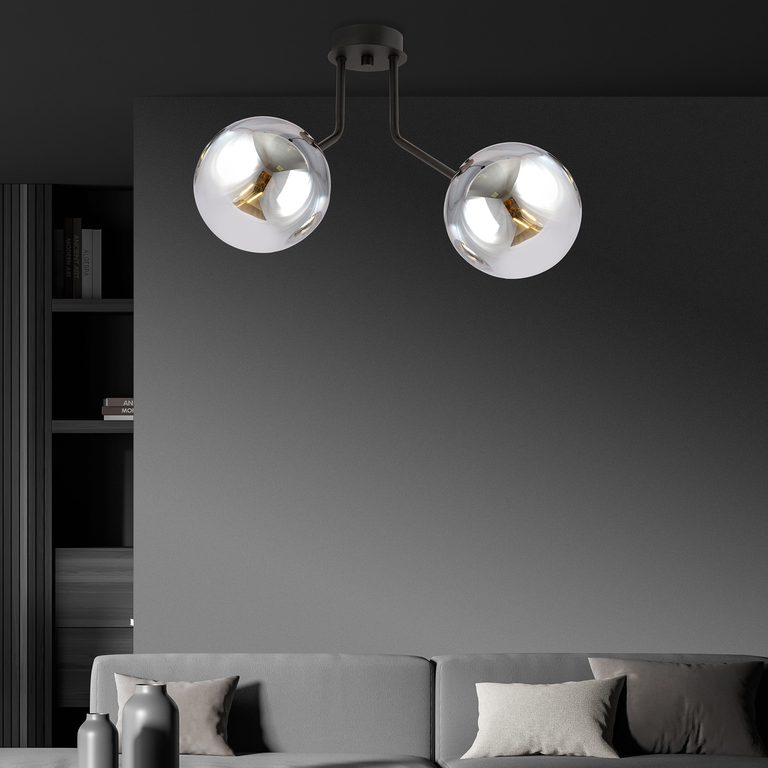 Plafonnier Nova base en métal noire avec abat-jour en boule de verre au design contemporain par Emibig Plafonnier Nova base en métal noire avec abat-jour en boule de verre au design contemporain par Emibig