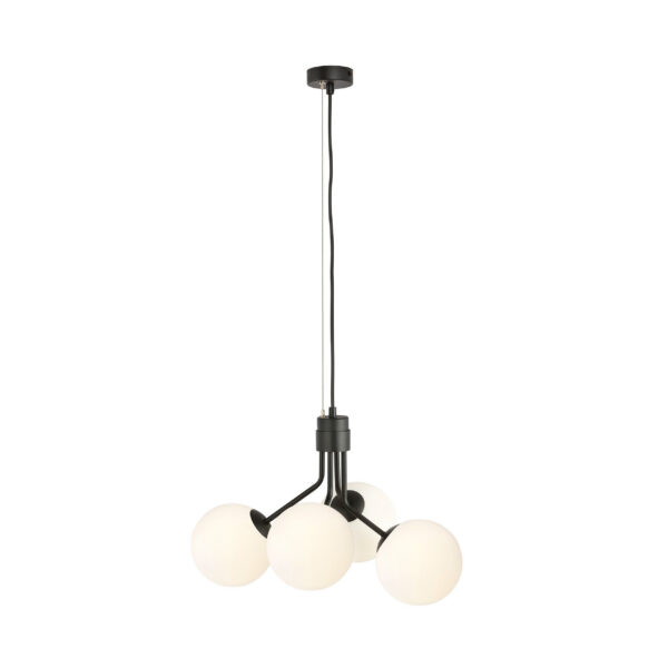 Suspension Nova base en métal noire avec abat-jour en boule de verre au design contemporain par Emibig