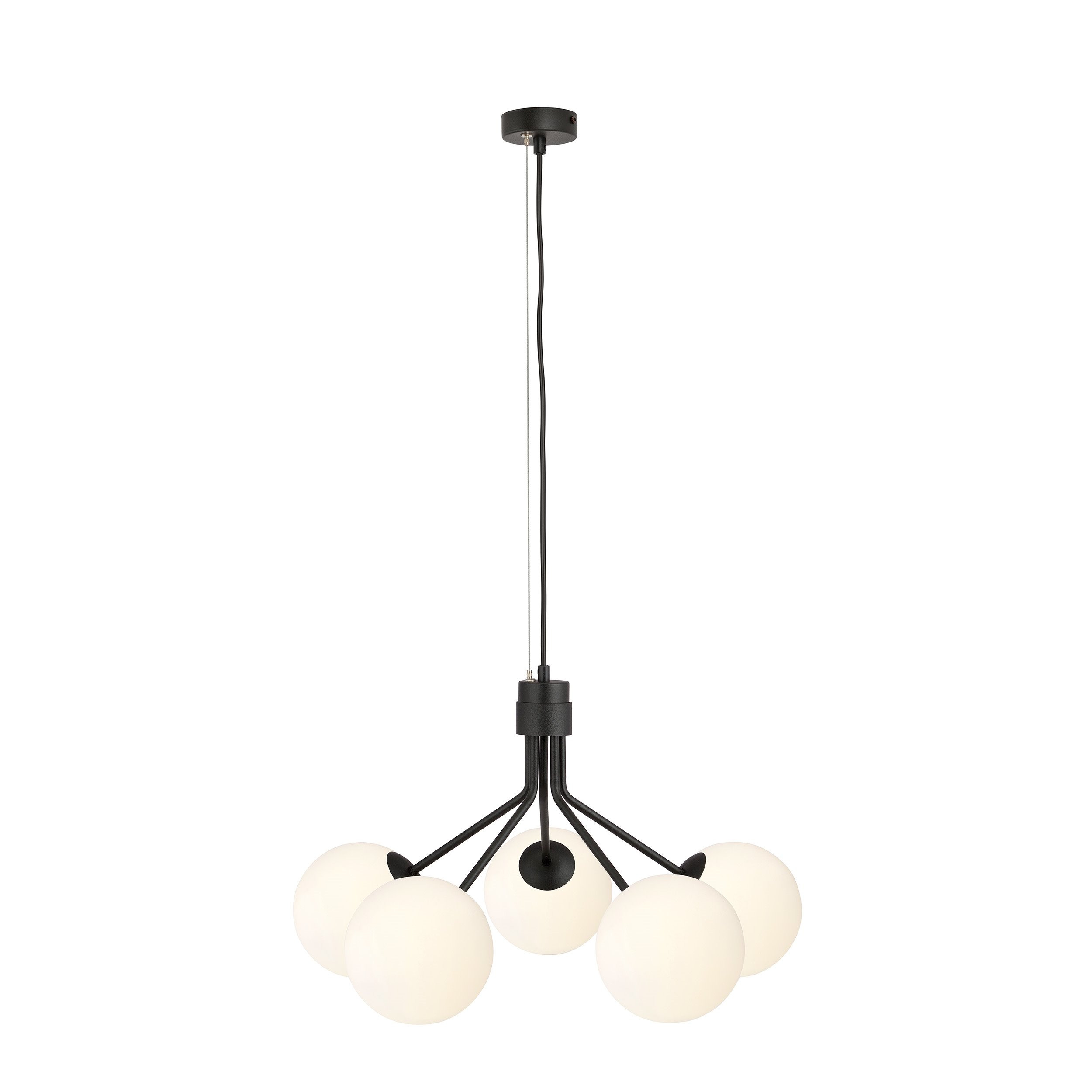 Suspension Nova base en métal noire avec abat-jour en boule de verre au design contemporain par Emibig