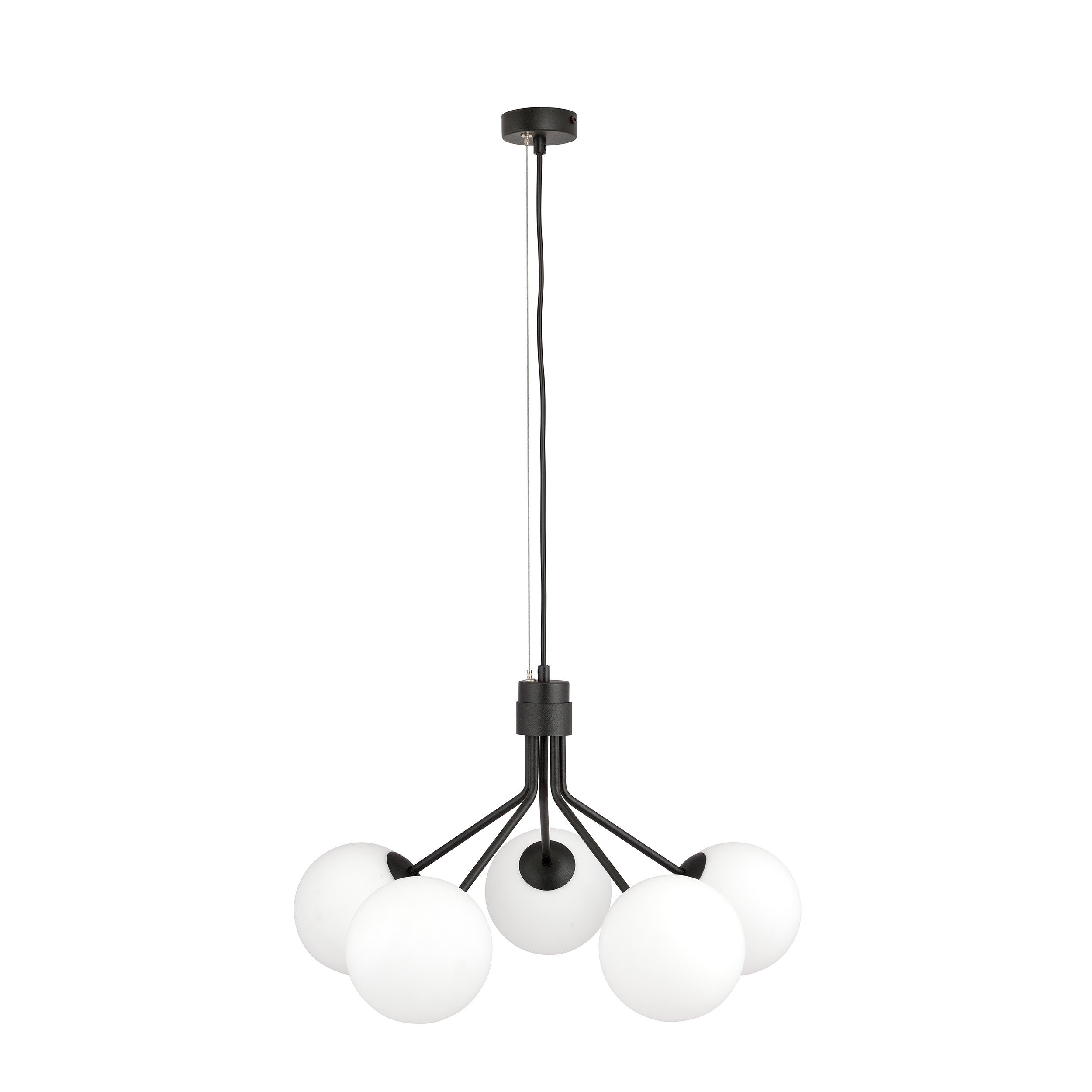 Suspension Nova base en métal noire avec abat-jour en boule de verre au design contemporain par Emibig Suspension Nova base en métal noire avec abat-jour en boule de verre au design contemporain par Emibig