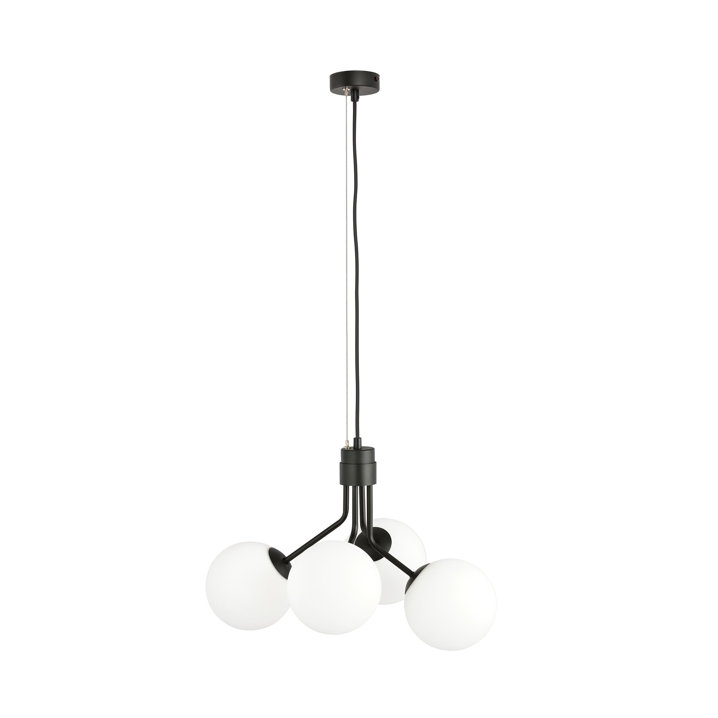 Suspension Nova base en métal noire avec abat-jour en boule de verre au design contemporain par Emibig Suspension Nova base en métal noire avec abat-jour en boule de verre au design contemporain par Emibig