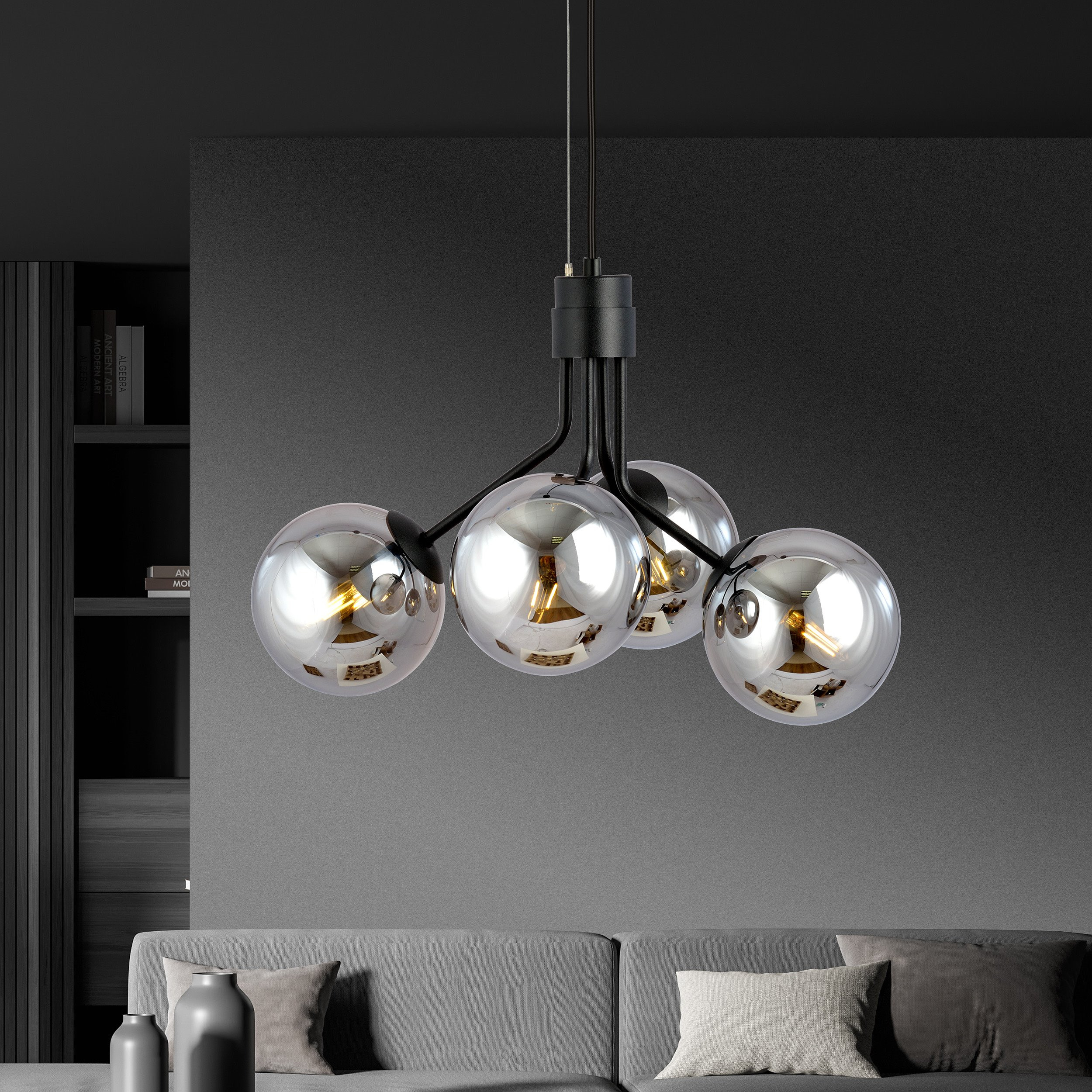 Suspension Nova base en métal noire avec abat-jour en boule de verre au design contemporain par Emibig Suspension Nova base en métal noire avec abat-jour en boule de verre au design contemporain par Emibig