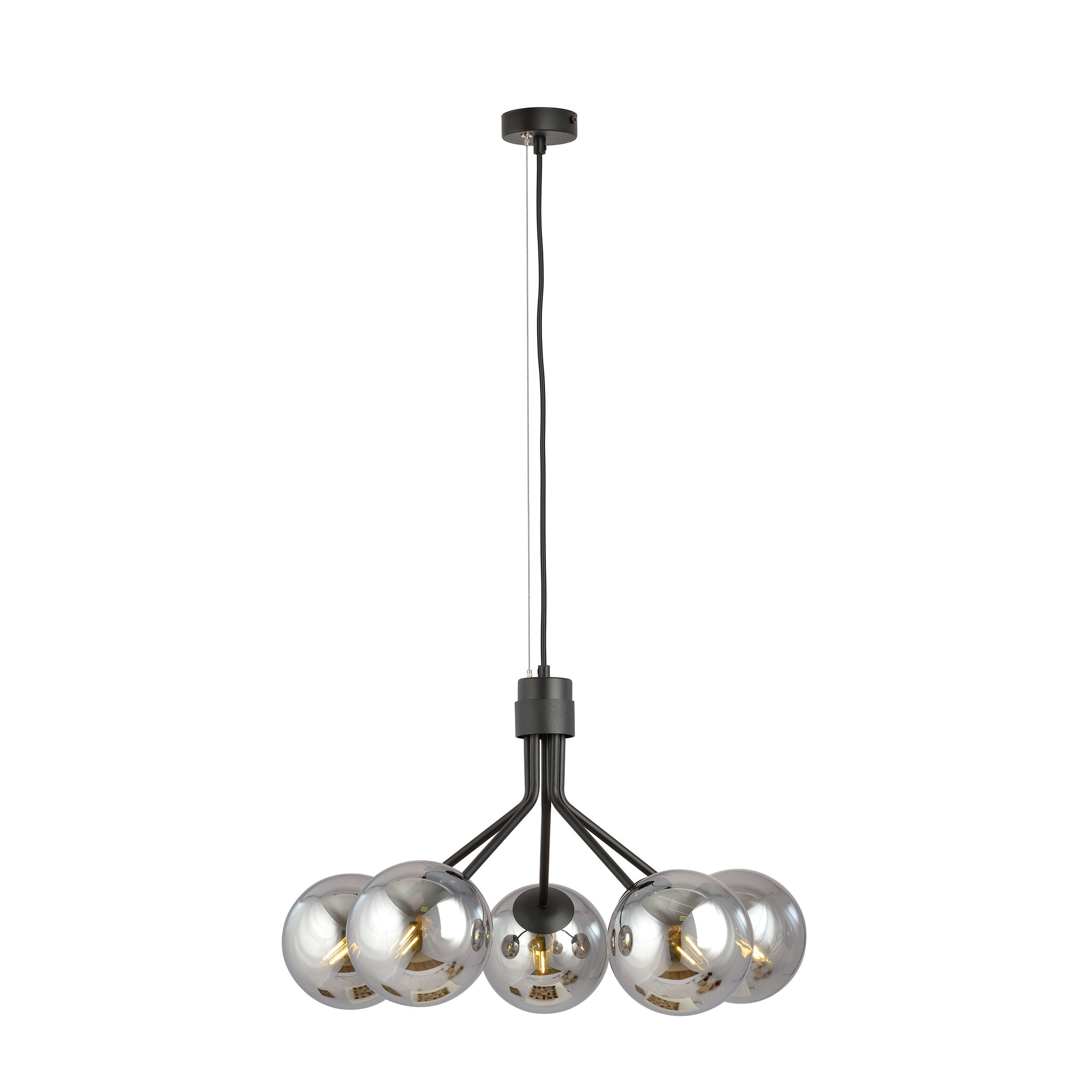 Suspension Nova base en métal noire avec abat-jour en boule de verre au design contemporain par Emibig Suspension Nova base en métal noire avec abat-jour en boule de verre au design contemporain par Emibig