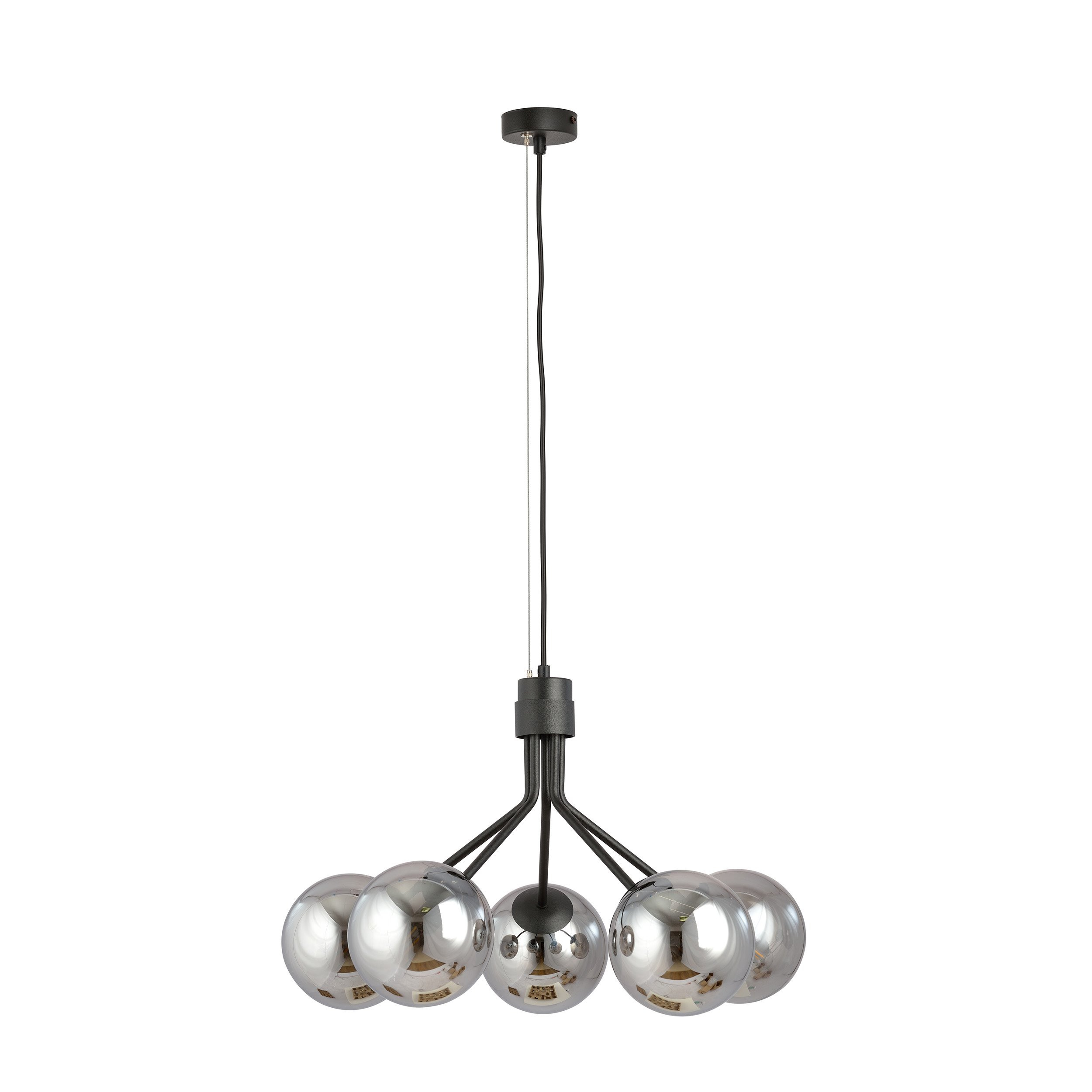 Suspension Nova base en métal noire avec abat-jour en boule de verre au design contemporain par Emibig Suspension Nova base en métal noire avec abat-jour en boule de verre au design contemporain par Emibig