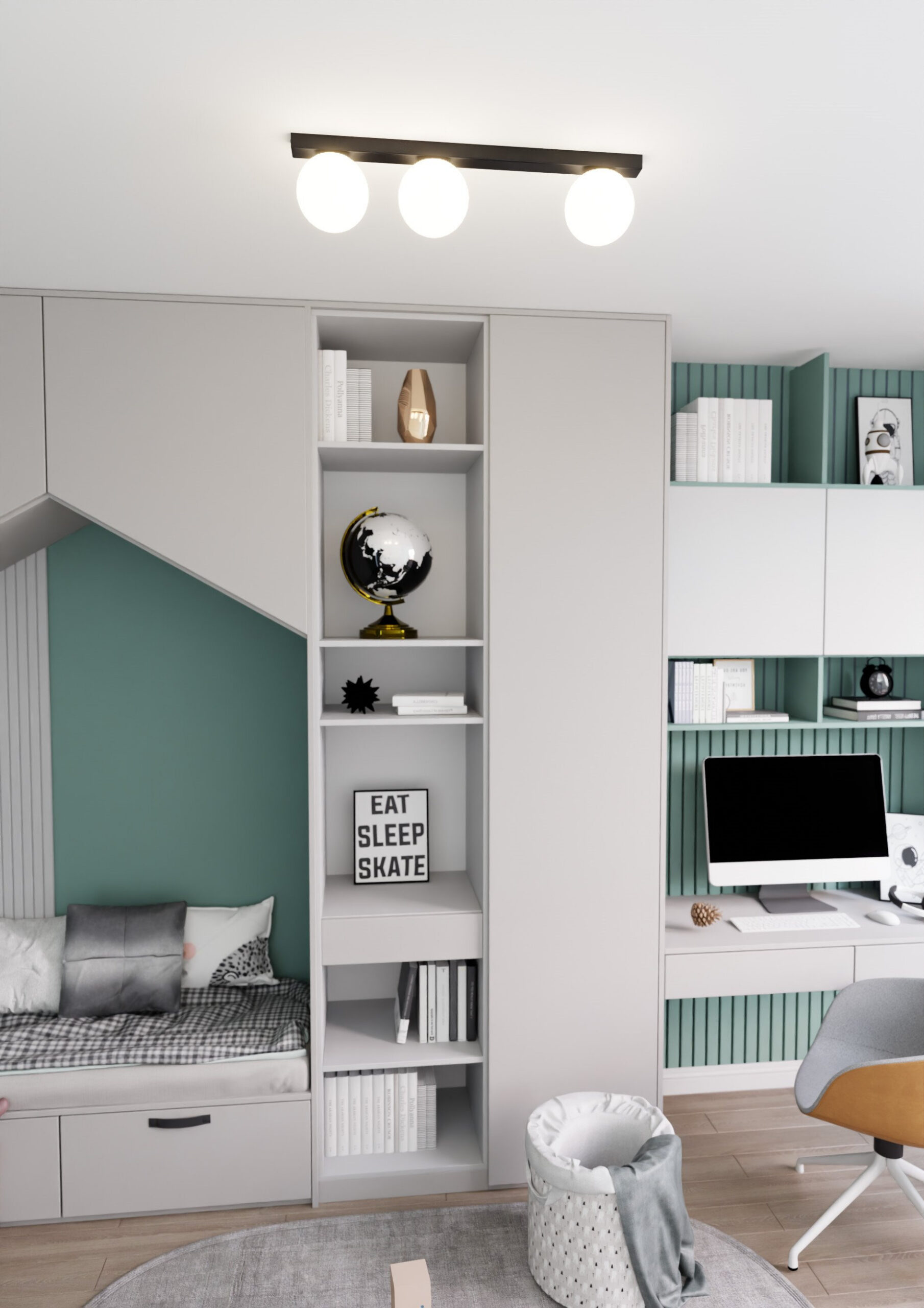 Plafonnier Fit base en métal rectangle noire avec abat-jour en boule de verre au design contemporain par Emibig Plafonnier Fit base en métal rectangle noire avec abat-jour en boule de verre au design contemporain par Emibig