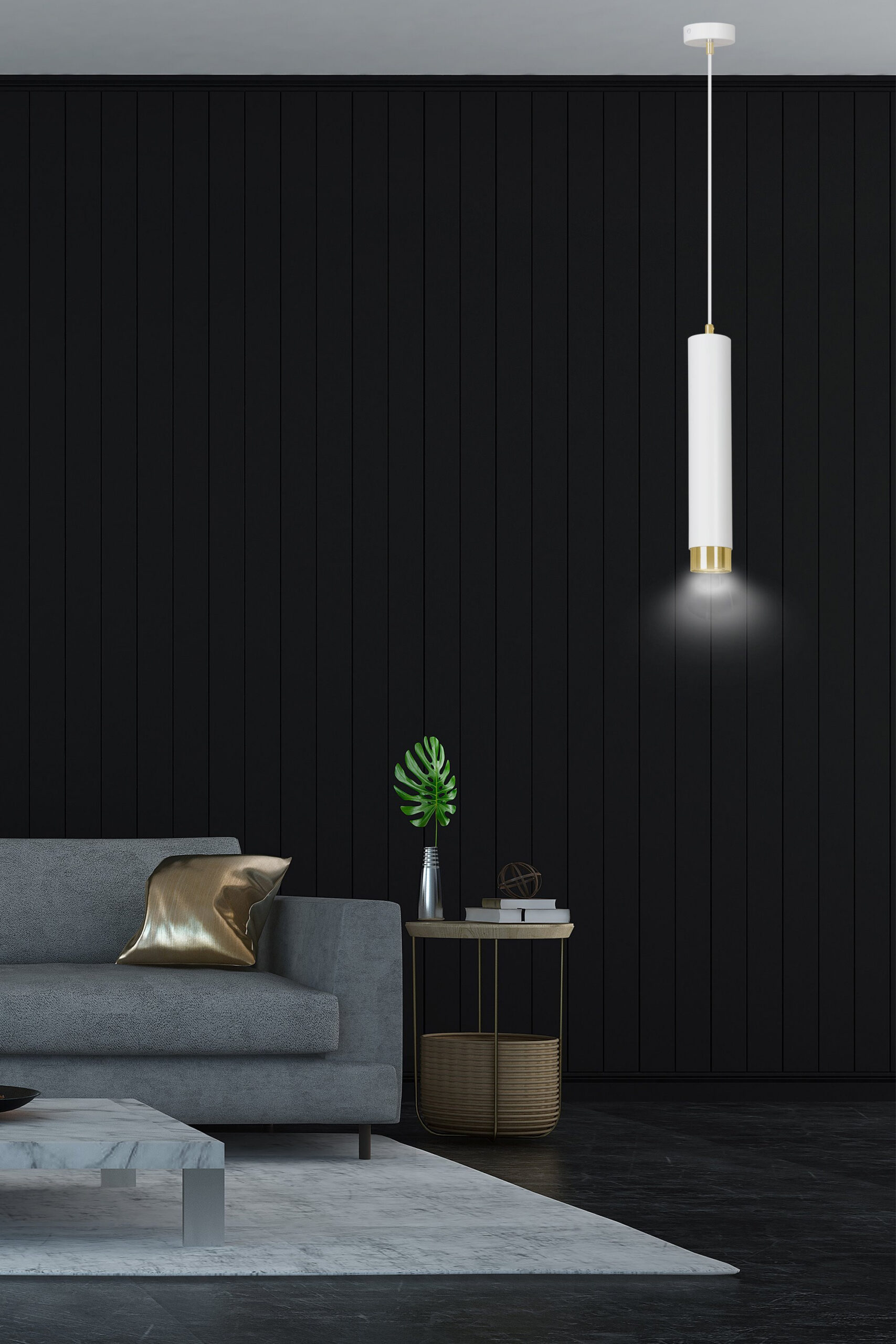 Suspension Kibo base en métal avec abat-jour en tube au design contemporain par Emibig Suspension Kibo base en métal avec abat-jour en tube au design contemporain par Emibig