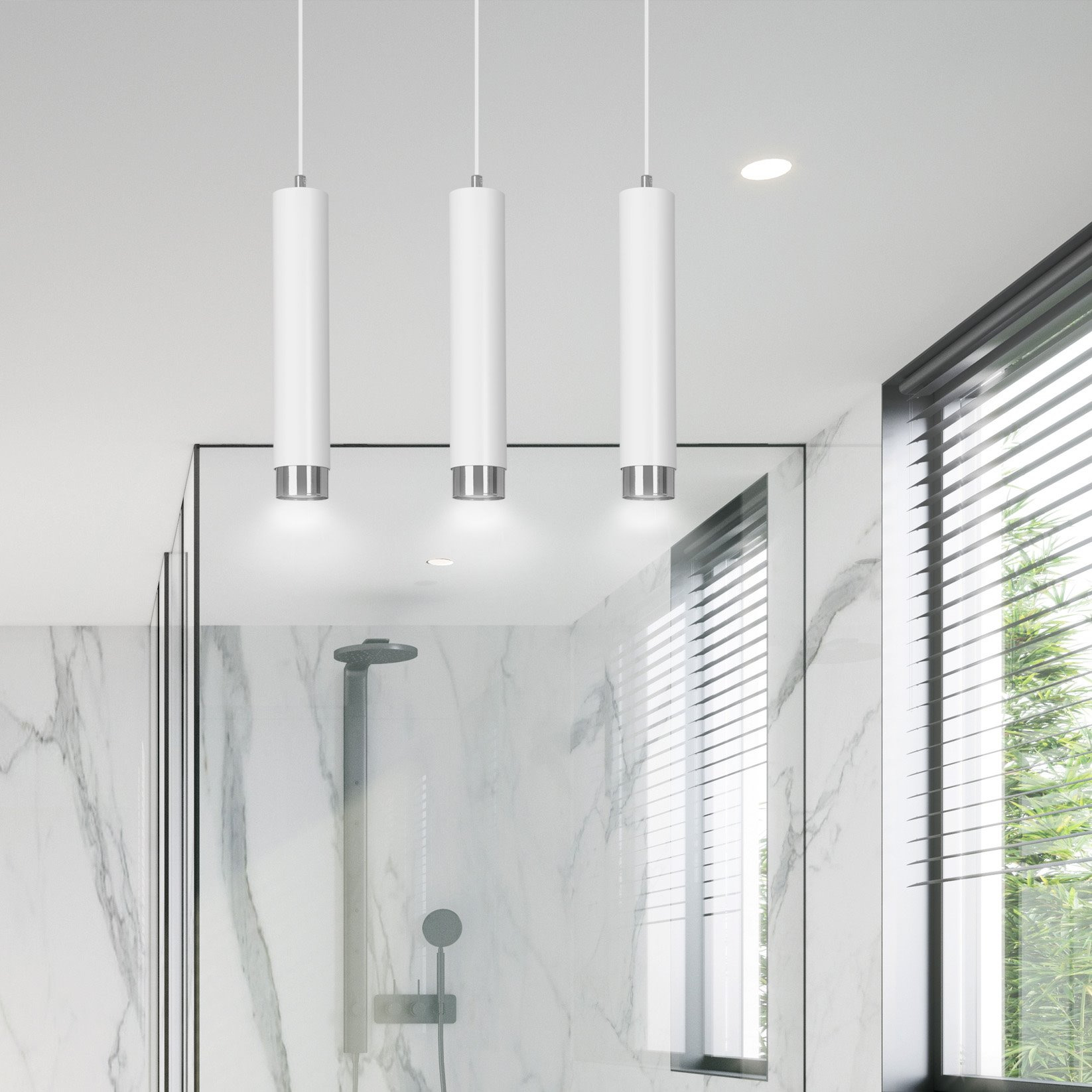 Suspension Kibo base en métal avec abat-jour en tube au design contemporain par Emibig Suspension Kibo base en métal avec abat-jour en tube au design contemporain par Emibig