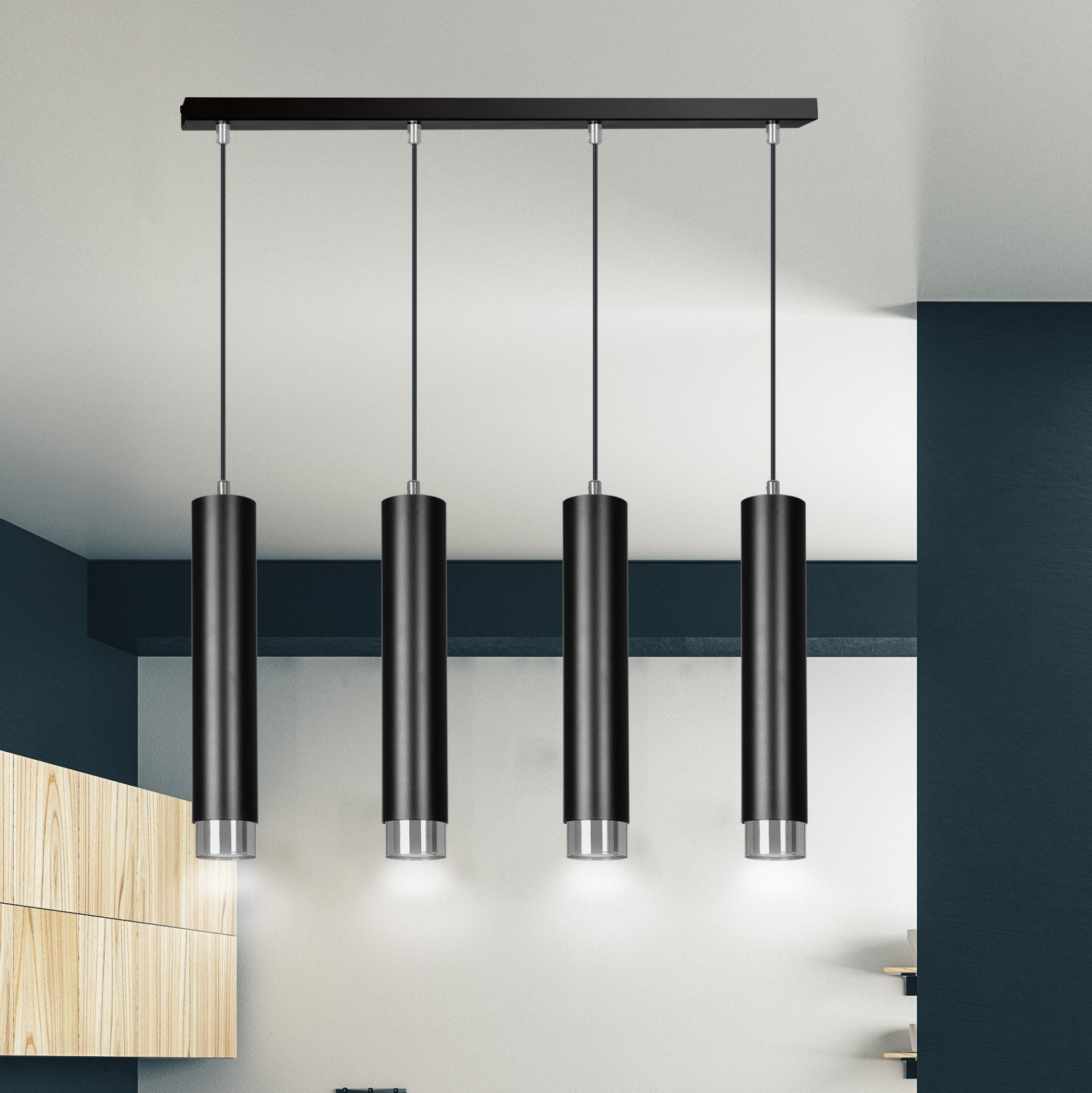Suspension Kibo base en métal avec abat-jour en tube au design contemporain par Emibig Suspension Kibo base en métal avec abat-jour en tube au design contemporain par Emibig