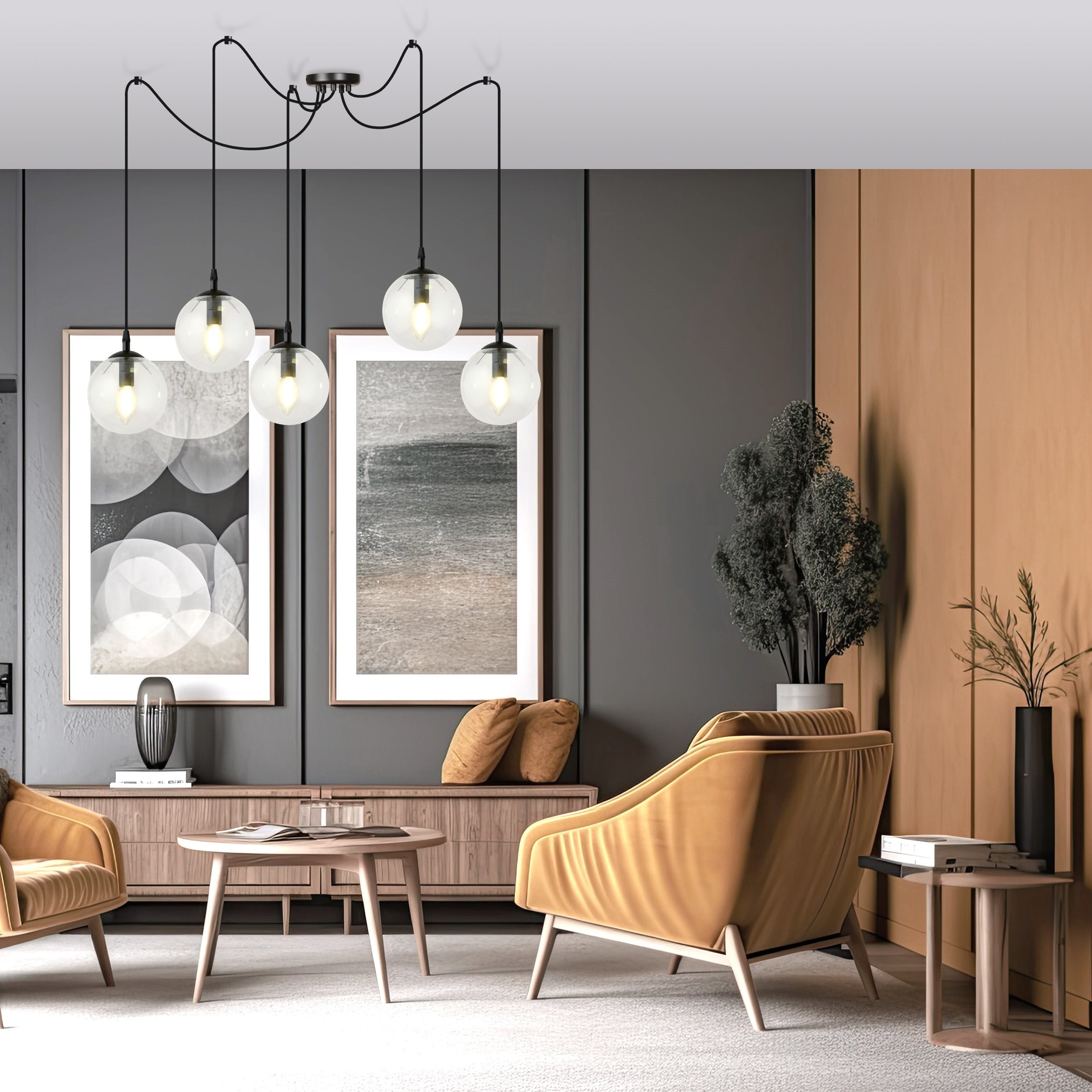 Suspension Gigi en forme d'araignée avec abat-jour en boule de verre au design contemporain par Emibig Suspension Gigi en forme d'araignée avec abat-jour en boule de verre au design contemporain par Emibig