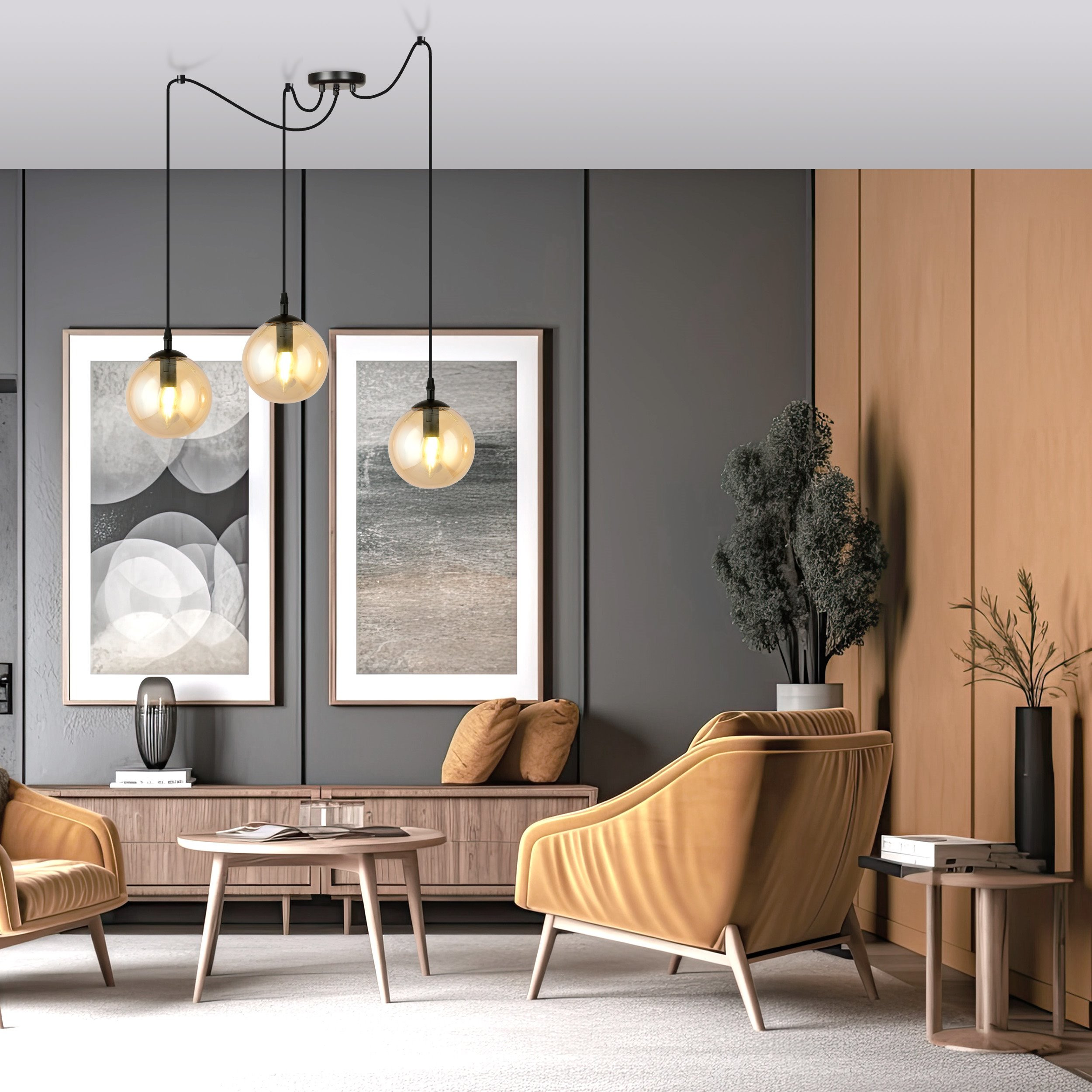 Suspension Gigi en forme d'araignée avec abat-jour en boule de verre au design contemporain par Emibig Suspension Gigi en forme d'araignée avec abat-jour en boule de verre au design contemporain par Emibig