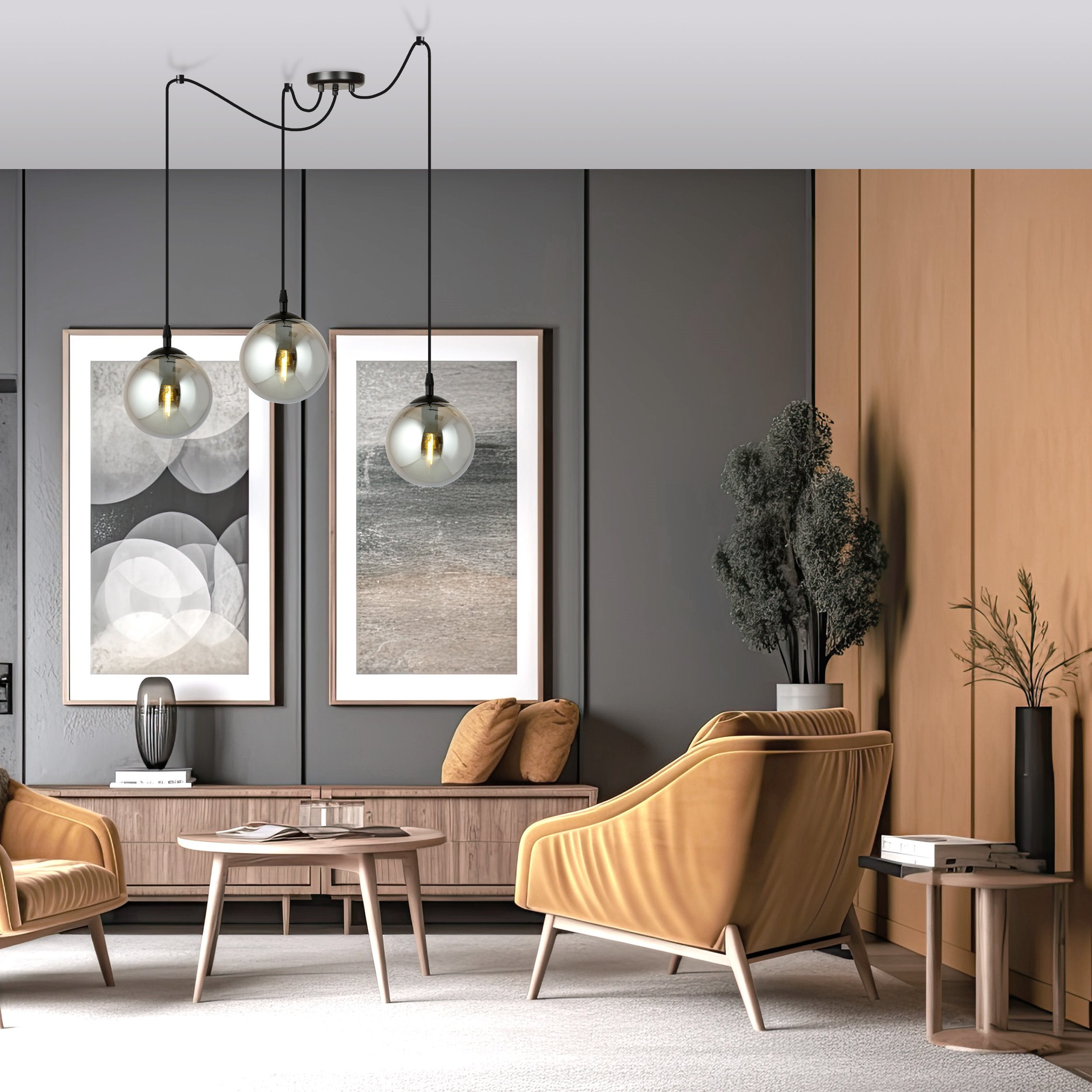 Suspension Gigi en forme d'araignée avec abat-jour en boule de verre au design contemporain par Emibig Suspension Gigi en forme d'araignée avec abat-jour en boule de verre au design contemporain par Emibig