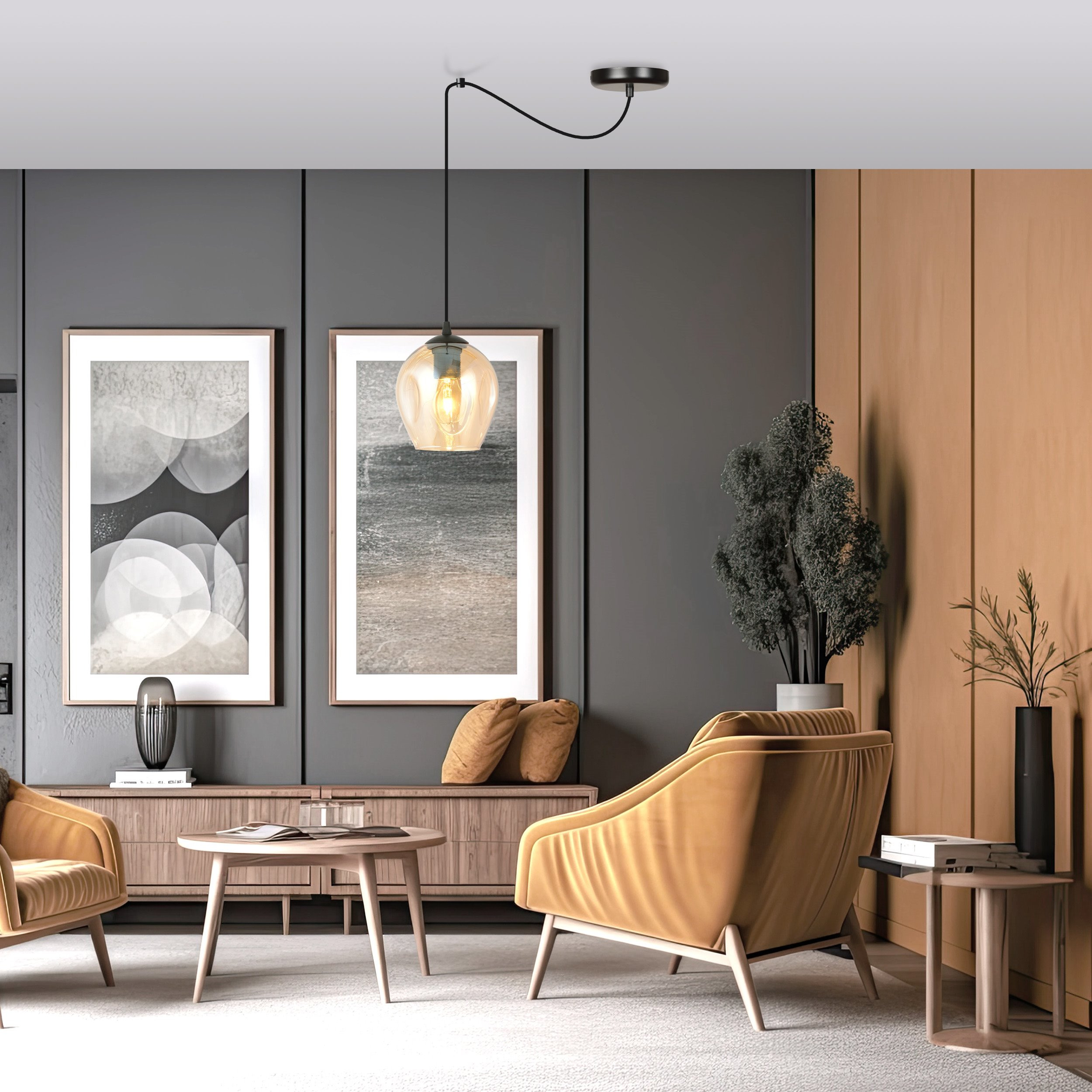 Suspension Level en forme d'araignée avec abat-jour en verre au design contemporain par Emibig Suspension Level en forme d'araignée avec abat-jour en verre au design contemporain par Emibig