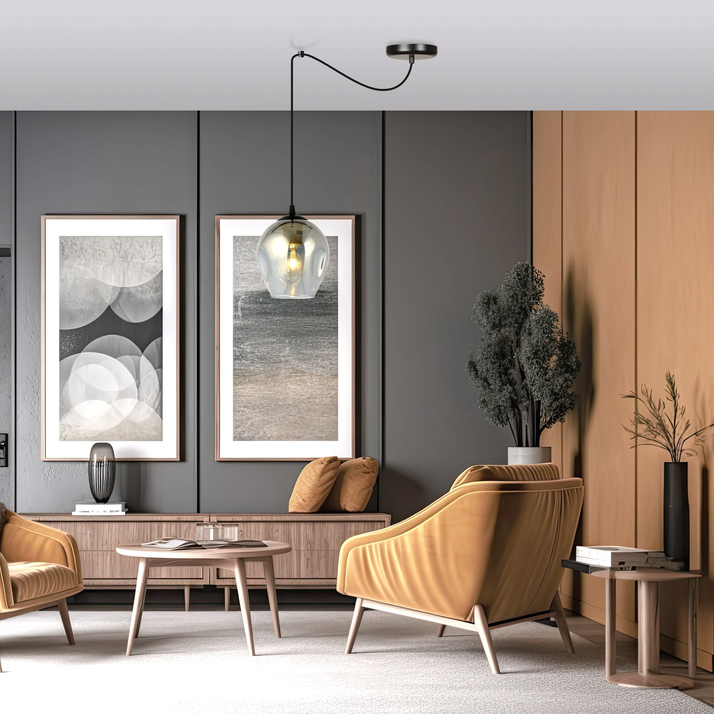 Suspension Level en forme d'araignée avec abat-jour en verre au design contemporain par Emibig Suspension Level en forme d'araignée avec abat-jour en verre au design contemporain par Emibig