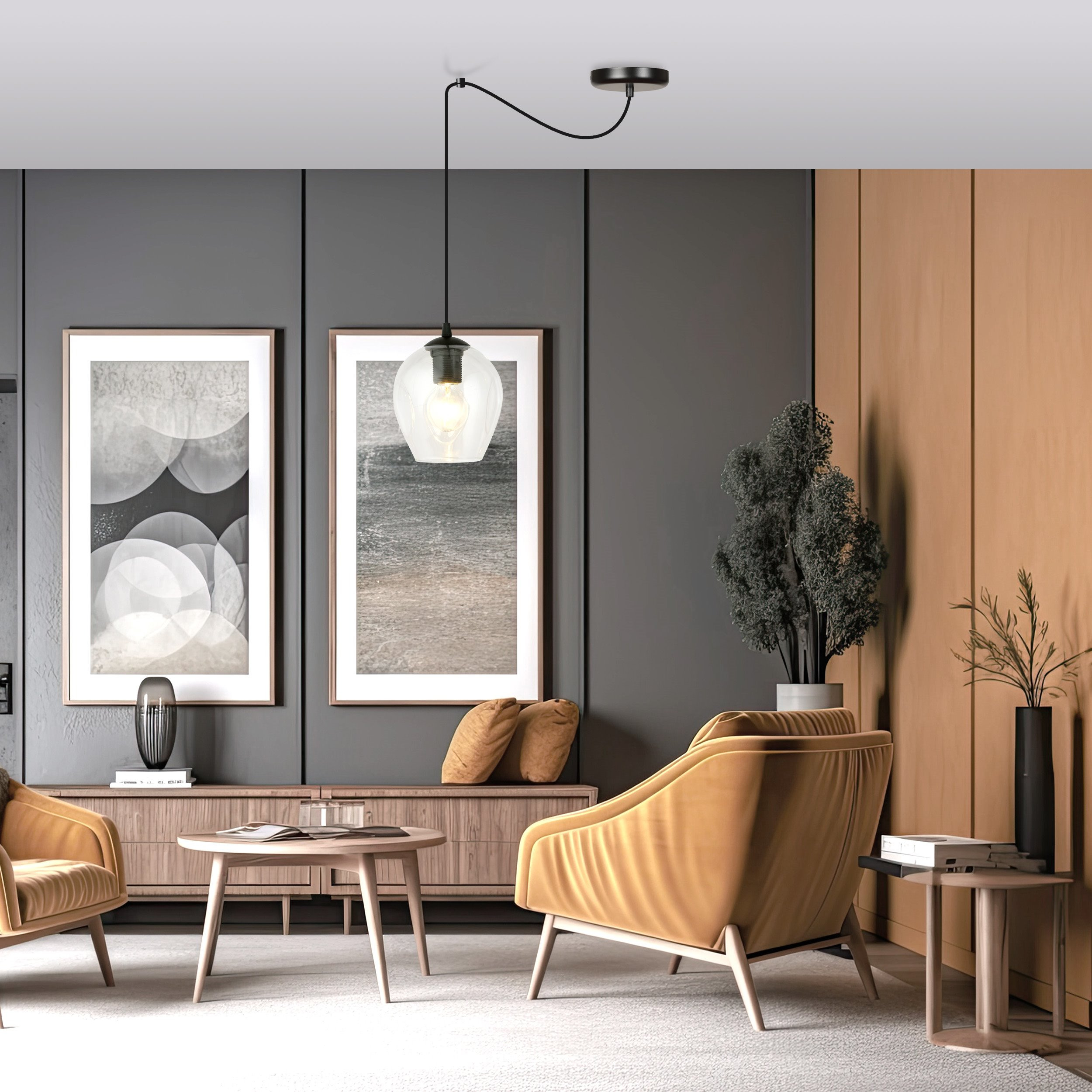 Suspension Level en forme d'araignée avec abat-jour en verre au design contemporain par Emibig Suspension Level en forme d'araignée avec abat-jour en verre au design contemporain par Emibig