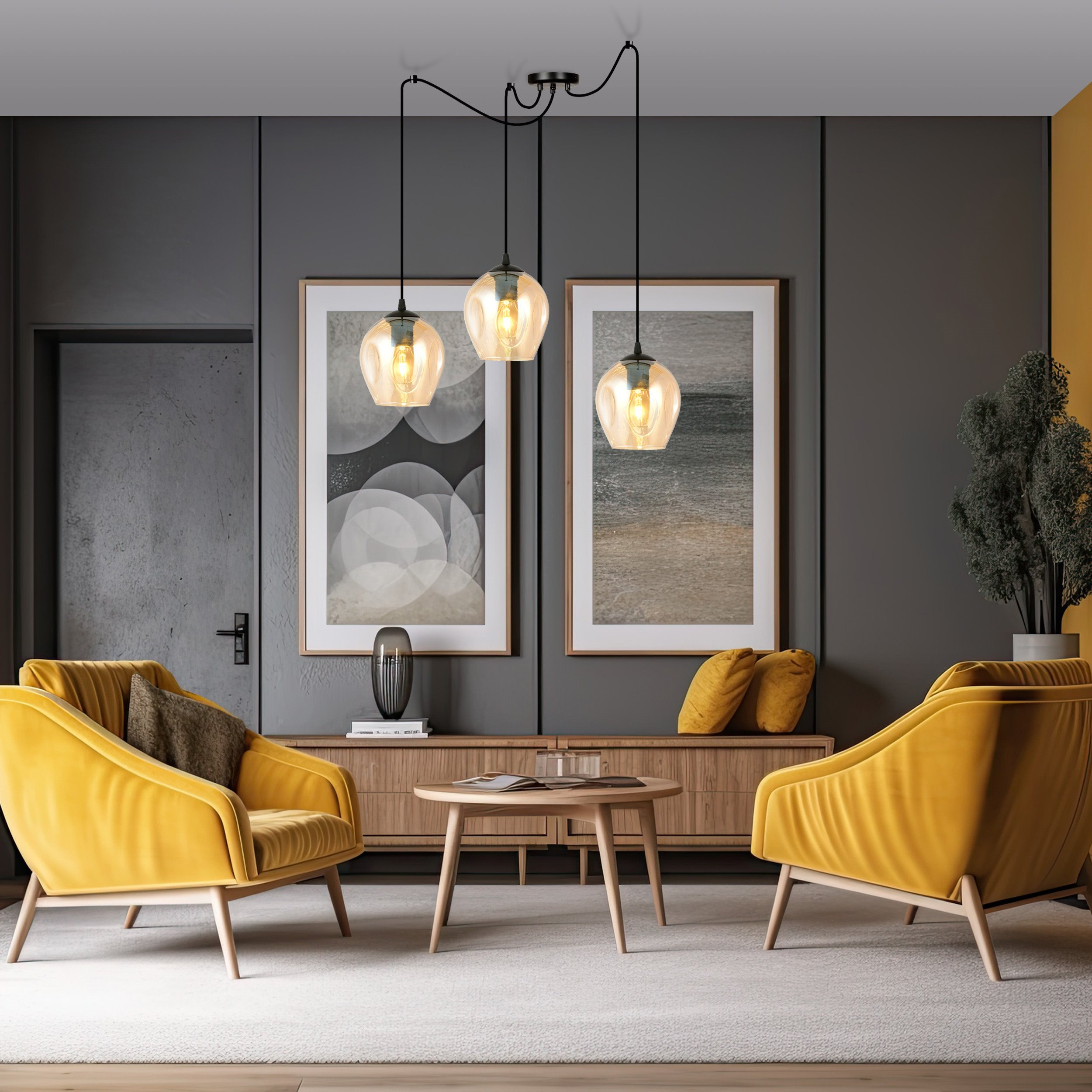 Suspension Level en forme d'araignée avec abat-jour en verre au design contemporain par Emibig Suspension Level en forme d'araignée avec abat-jour en verre au design contemporain par Emibig