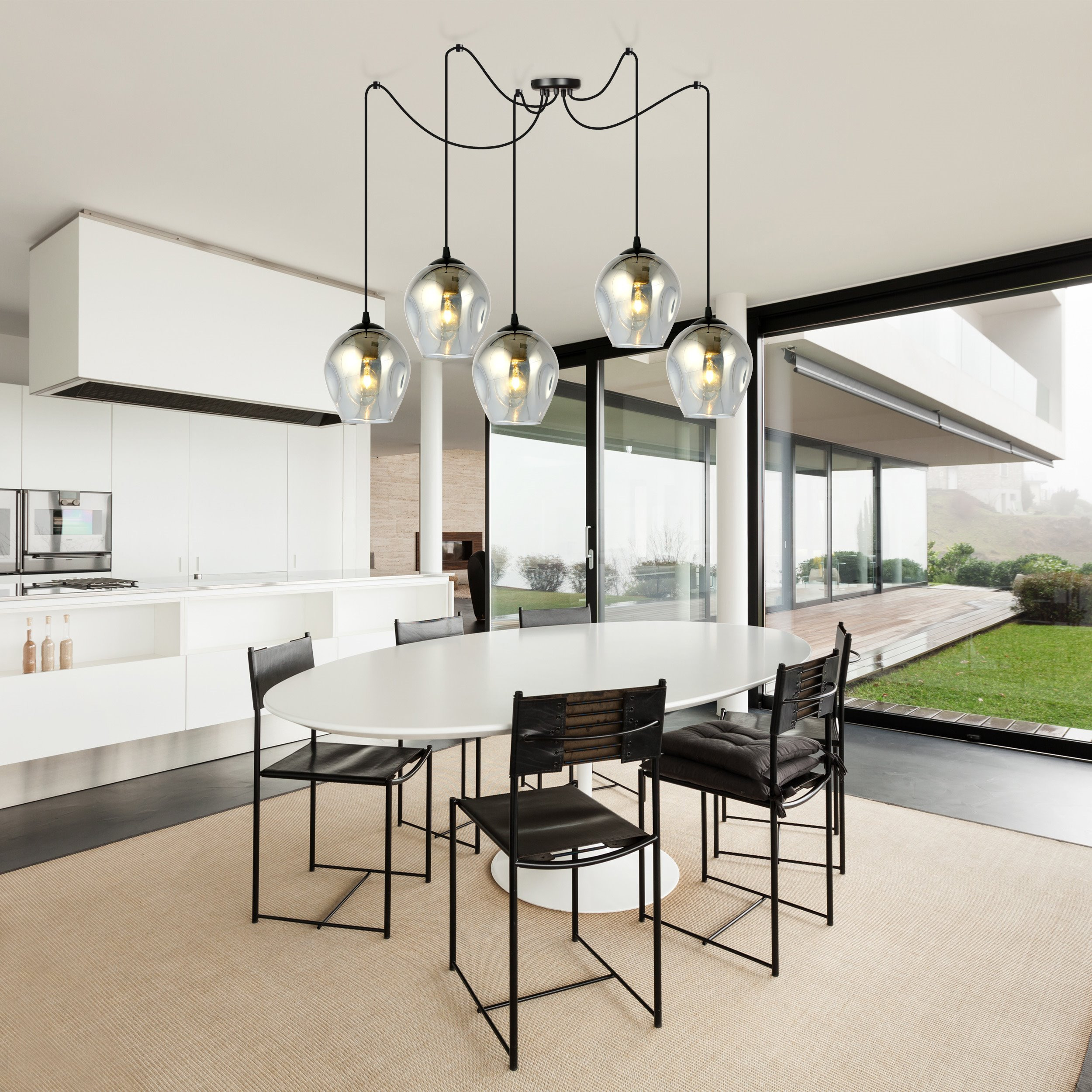 Suspension Level en forme d'araignée avec abat-jour en verre au design contemporain par Emibig Suspension Level en forme d'araignée avec abat-jour en verre au design contemporain par Emibig