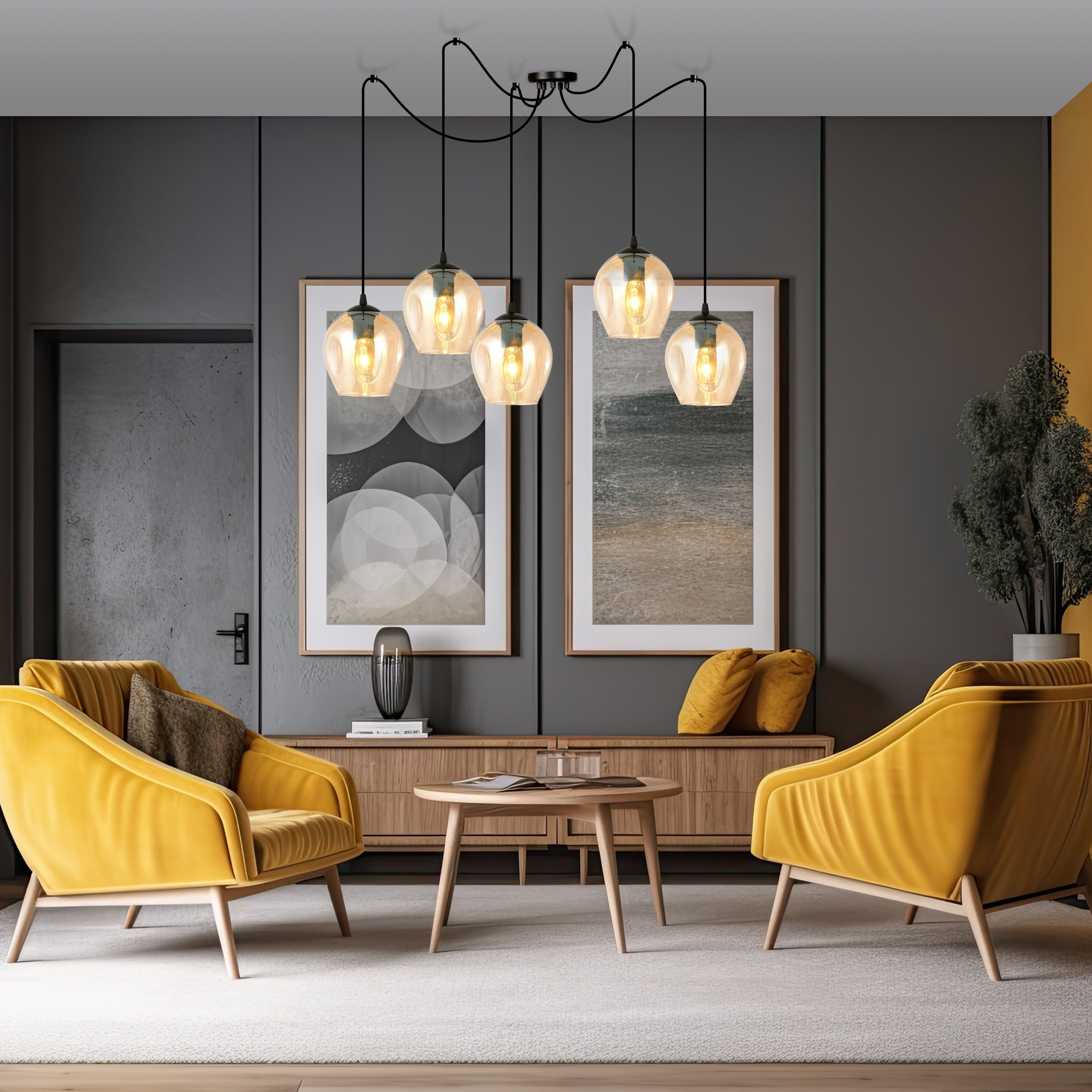 Suspension Level en forme d'araignée avec abat-jour en verre au design contemporain par Emibig Suspension Level en forme d'araignée avec abat-jour en verre au design contemporain par Emibig
